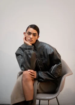 The Frankie Shop Gae Faux Leather Cropped Bomber Charcoal Hot