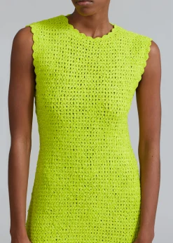 The Frankie Shop Ganni Velvet Crochet Open Back Mini Dress Lime Punch Clearance