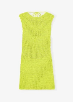 The Frankie Shop Ganni Velvet Crochet Open Back Mini Dress Lime Punch Clearance