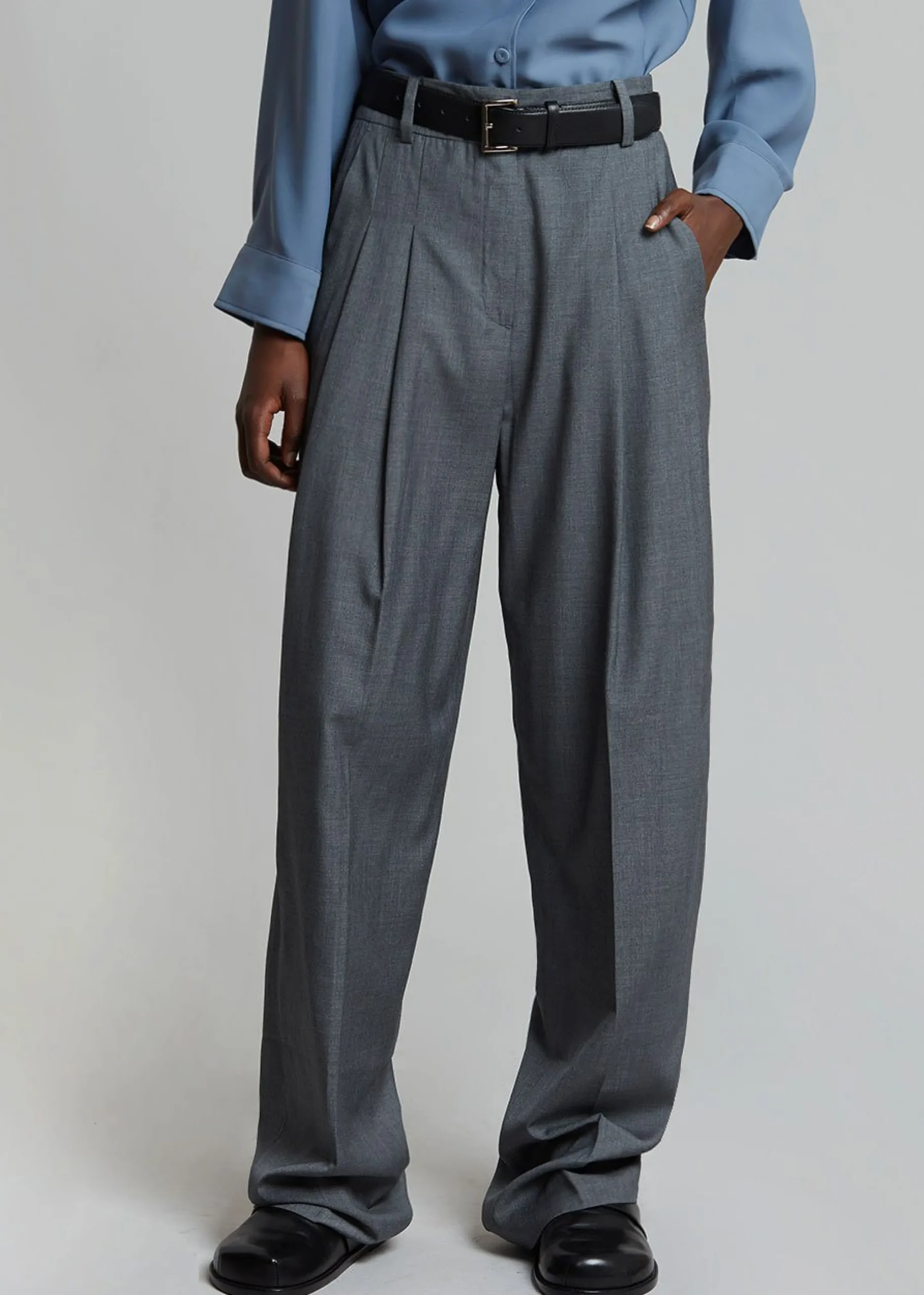 The Frankie Shop Gelso Pleated Trousers Dark Grey Melange Discount