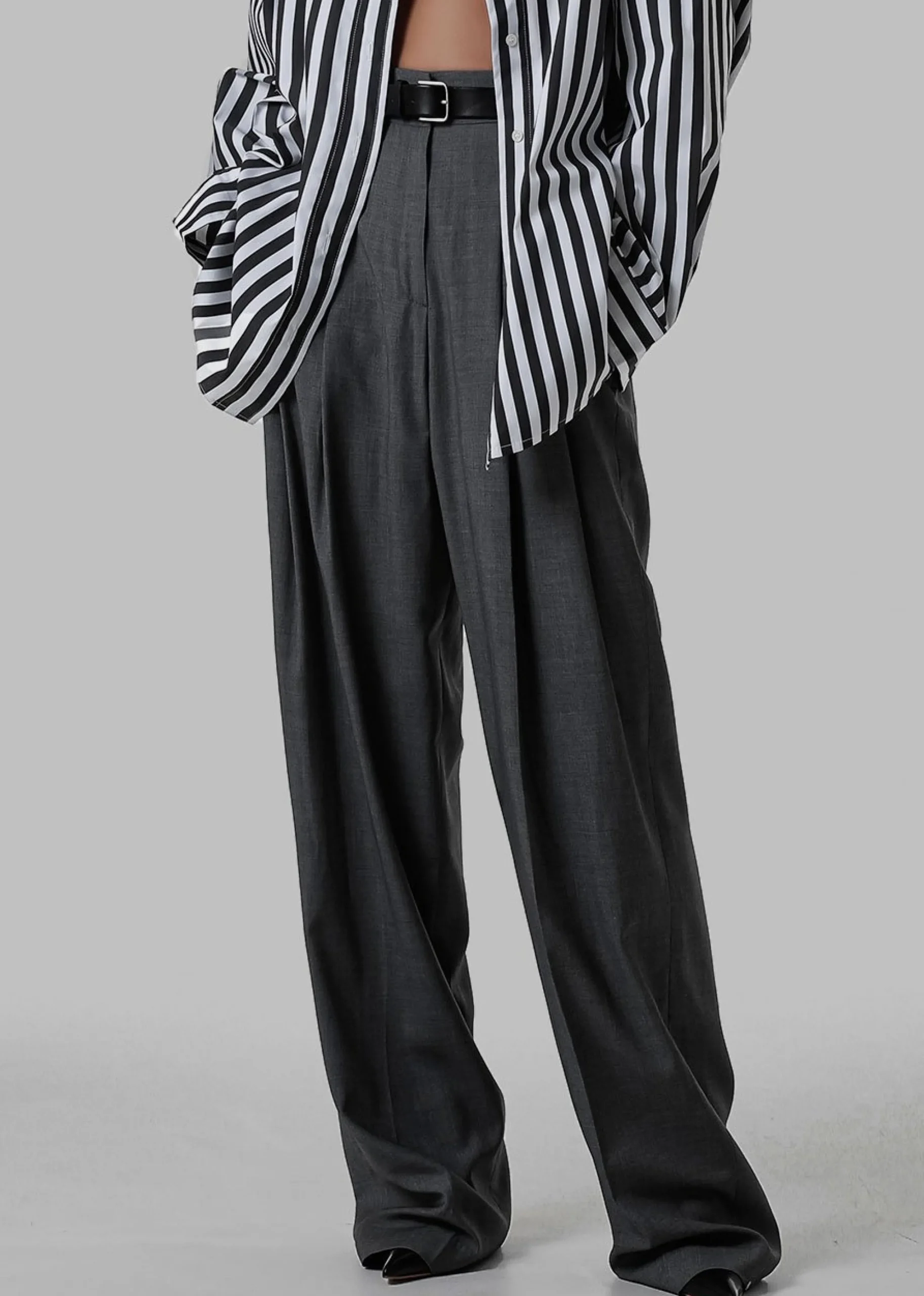 The Frankie Shop Gelso Pleated Trousers Dark Grey Melange Discount