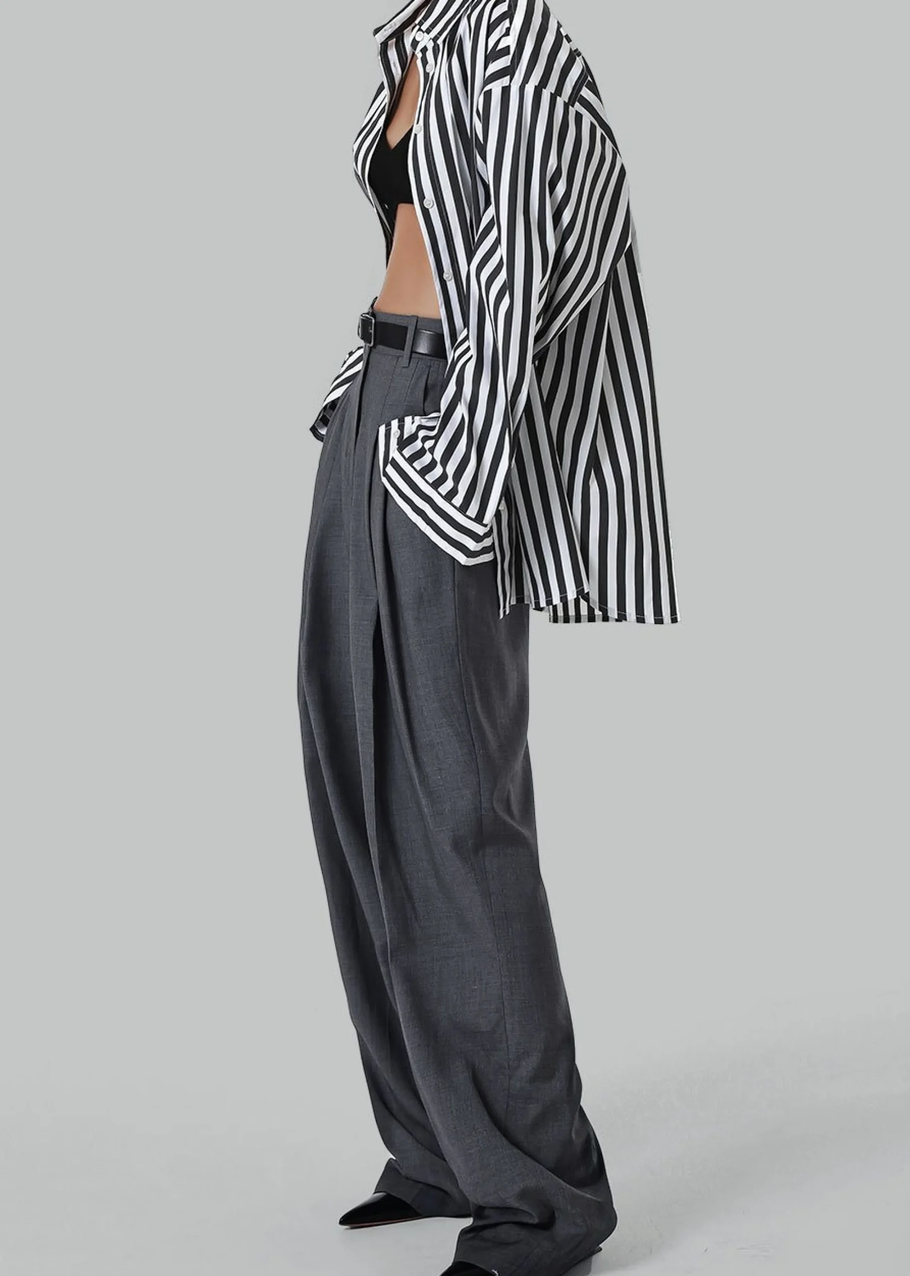 The Frankie Shop Gelso Pleated Trousers Dark Grey Melange Discount