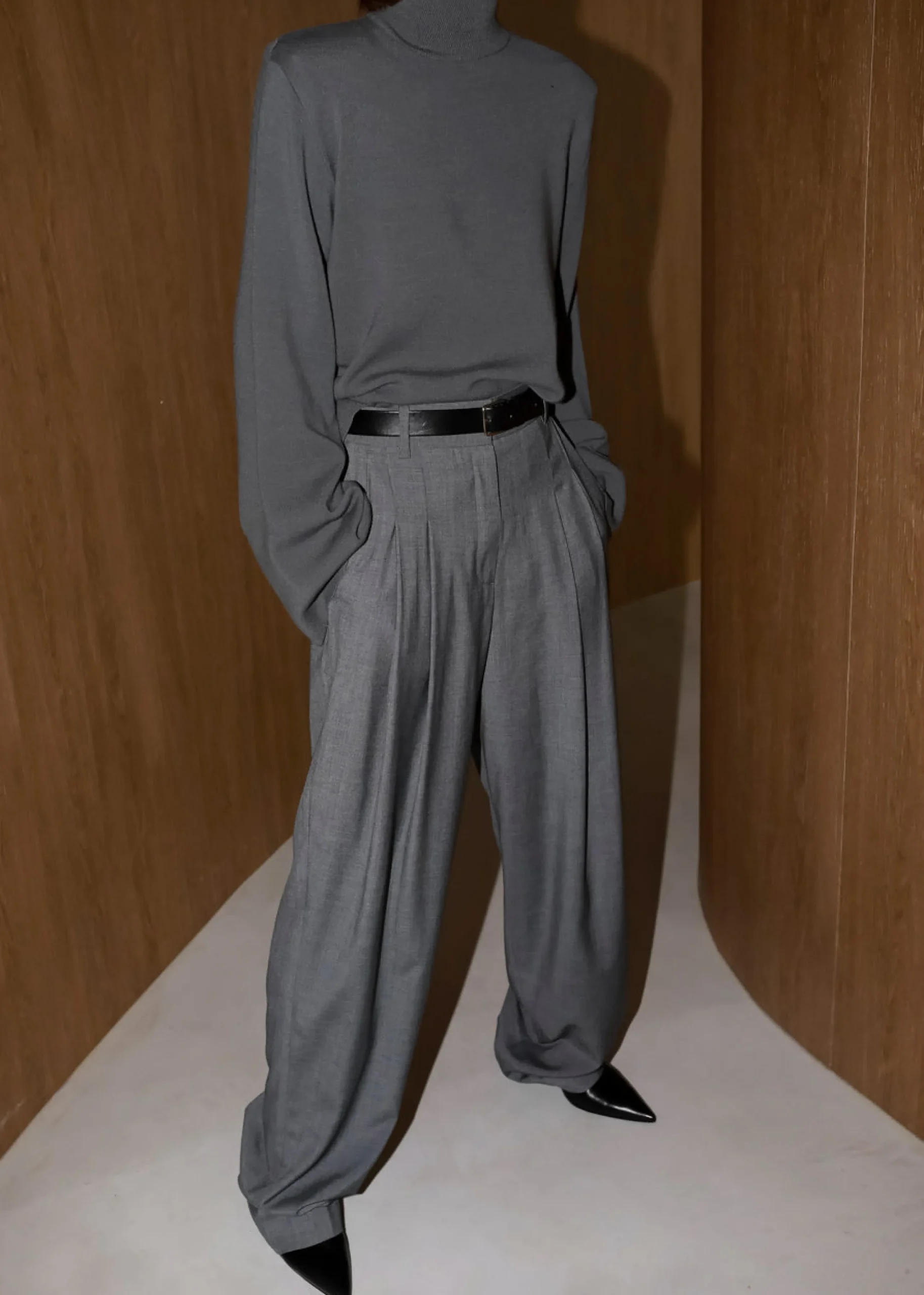The Frankie Shop Gelso Pleated Trousers Dark Grey Melange Discount