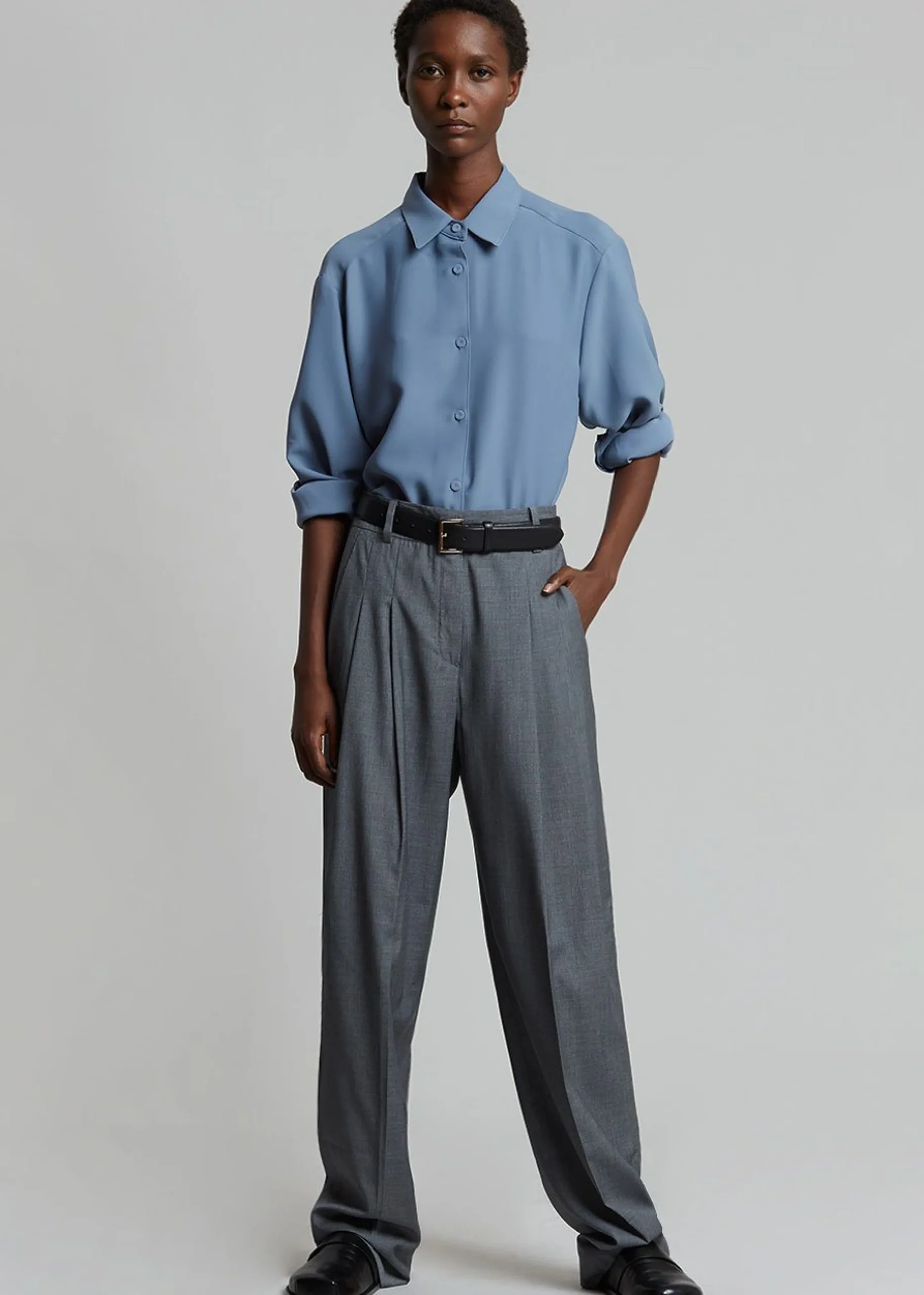 The Frankie Shop Gelso Pleated Trousers Dark Grey Melange Discount
