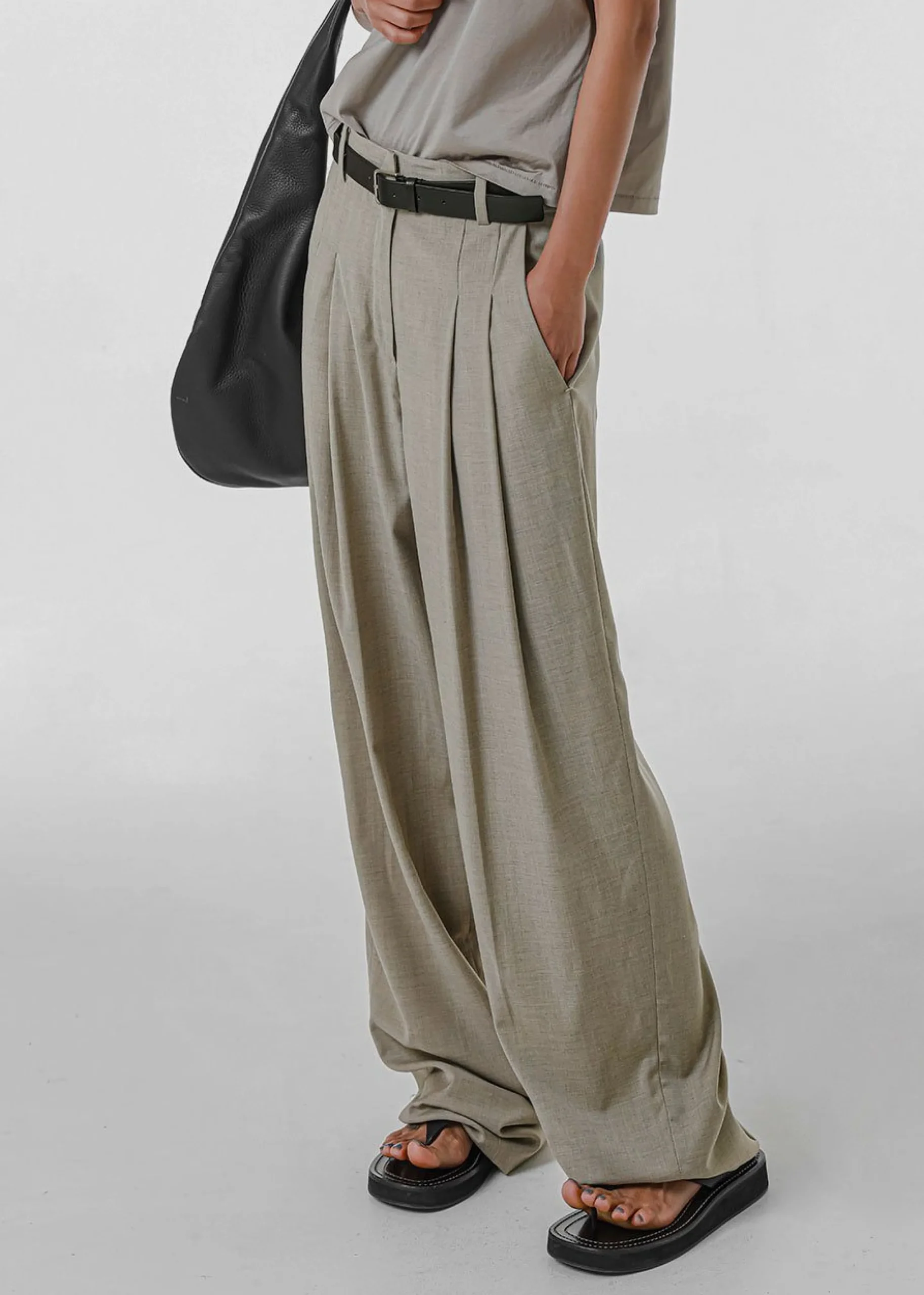 The Frankie Shop Gelso Pleated Trousers Light Taupe Melange Best