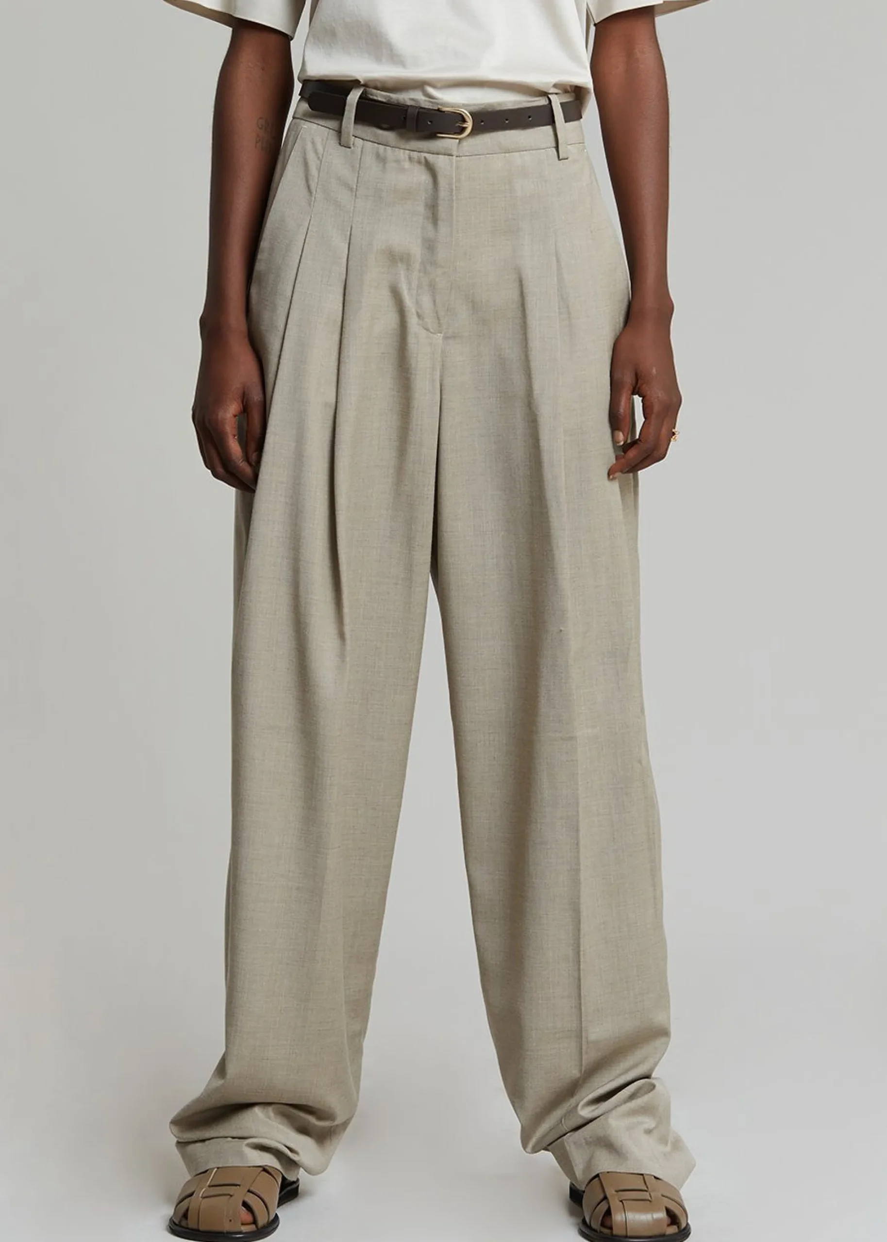 The Frankie Shop Gelso Pleated Trousers Light Taupe Melange Best