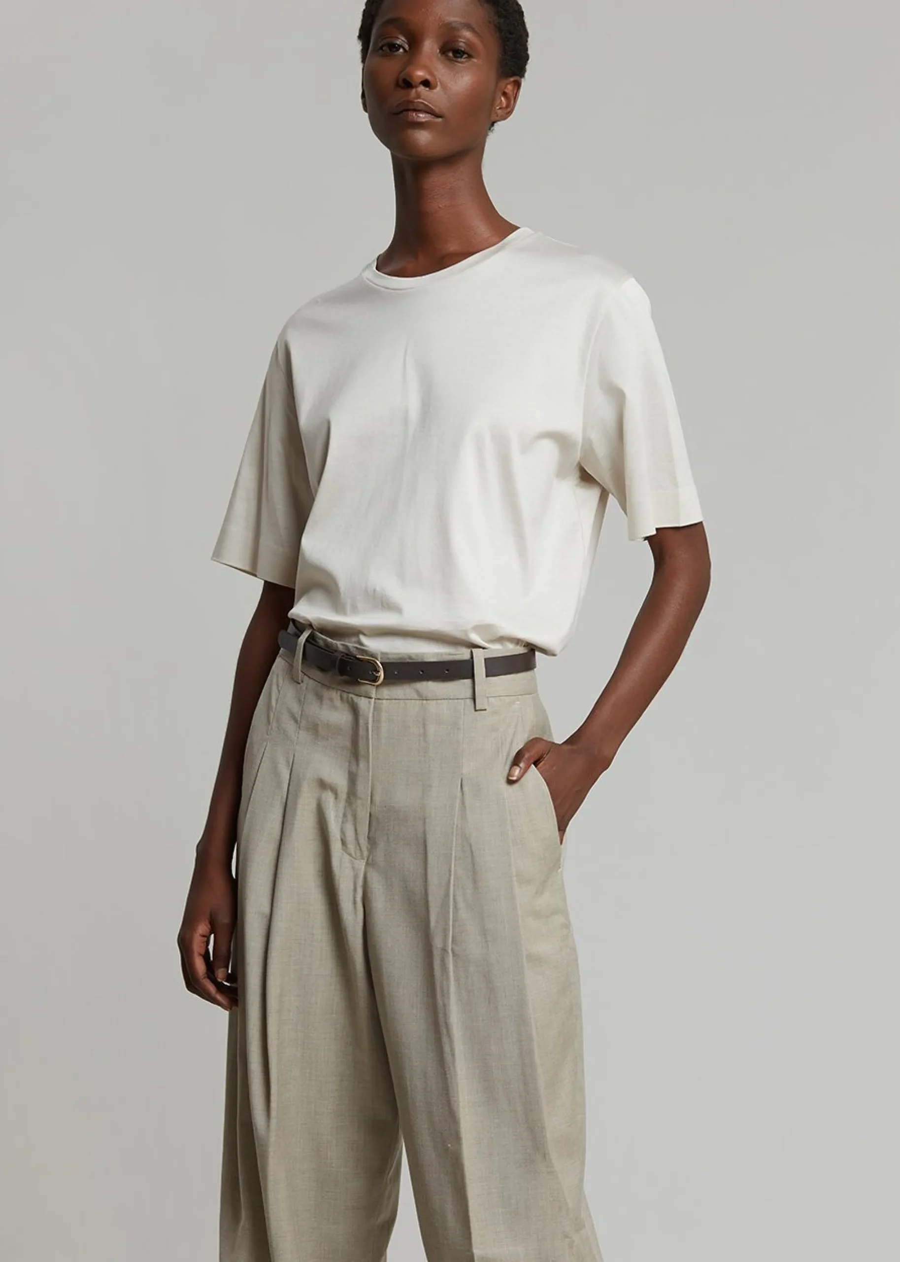 The Frankie Shop Gelso Pleated Trousers Light Taupe Melange Best