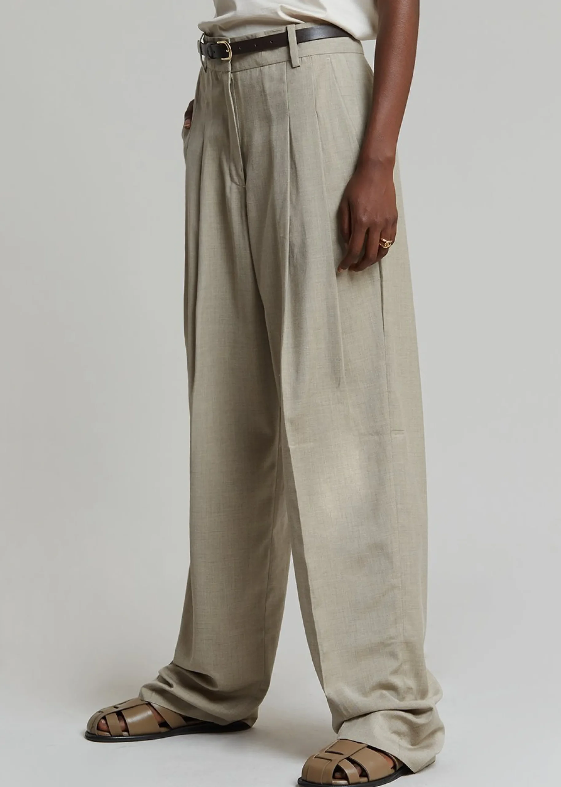 The Frankie Shop Gelso Pleated Trousers Light Taupe Melange Best