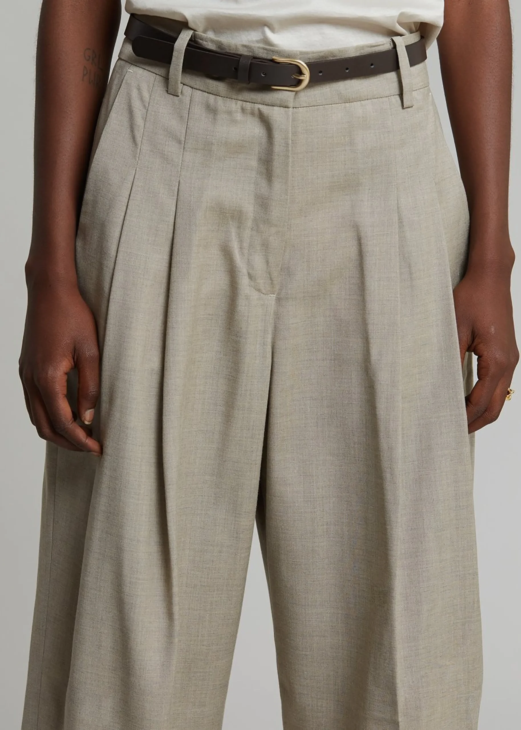 The Frankie Shop Gelso Pleated Trousers Light Taupe Melange Best