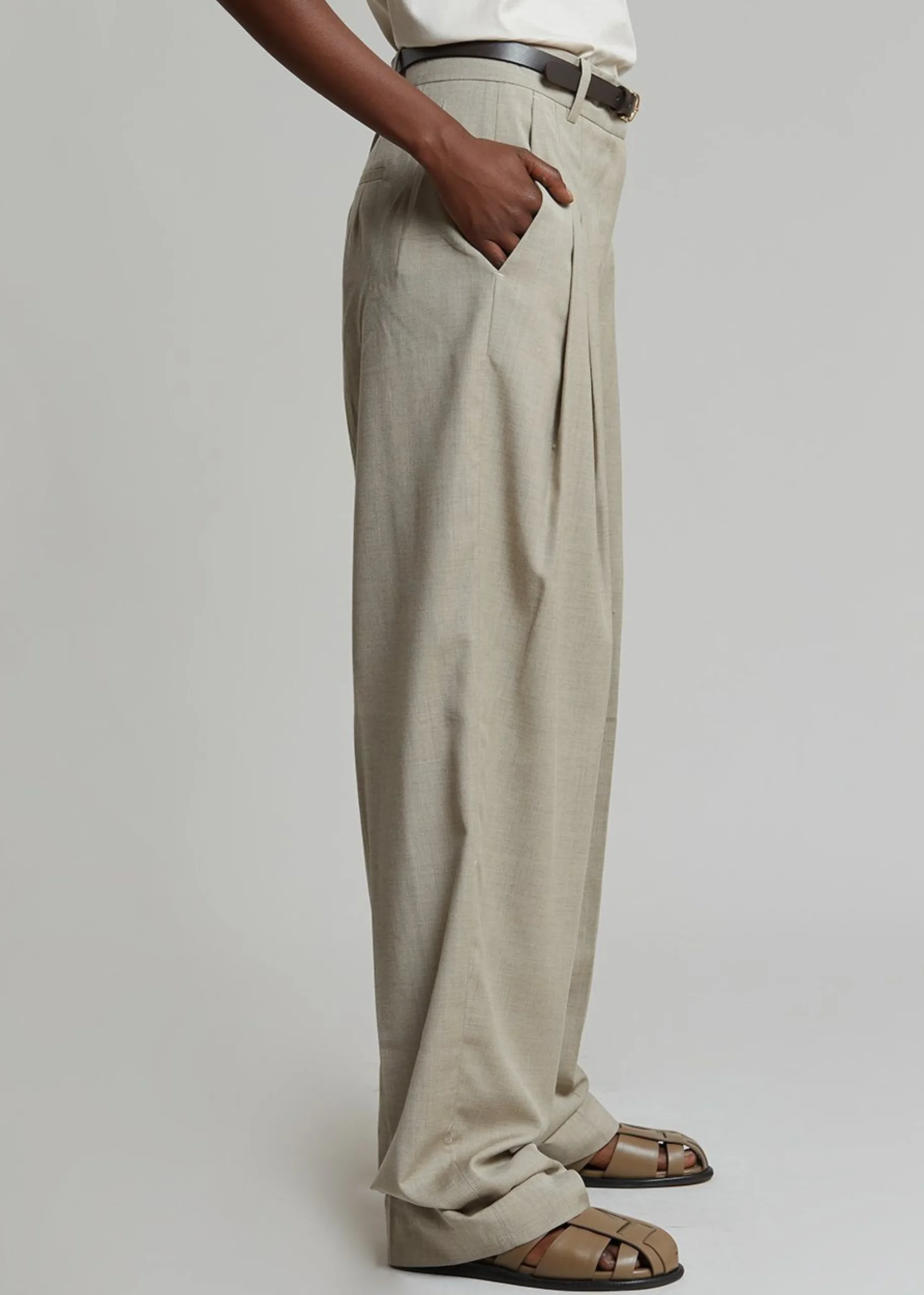 The Frankie Shop Gelso Pleated Trousers Light Taupe Melange Best