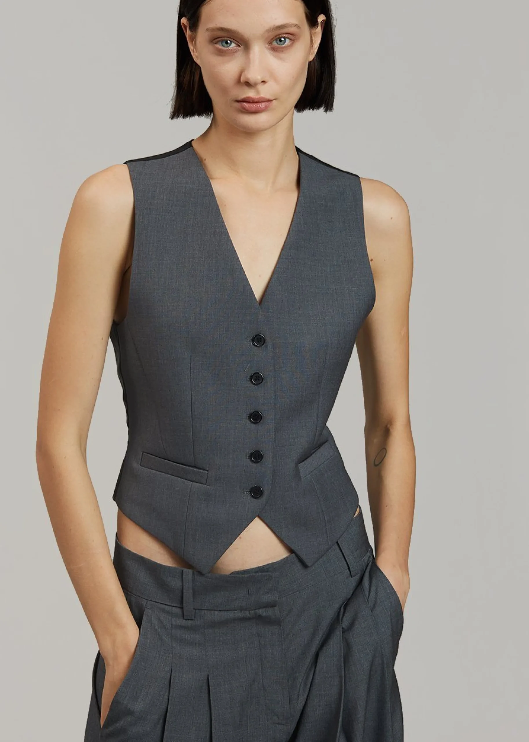 The Frankie Shop Gelso Waistcoat Dark Grey Melange New