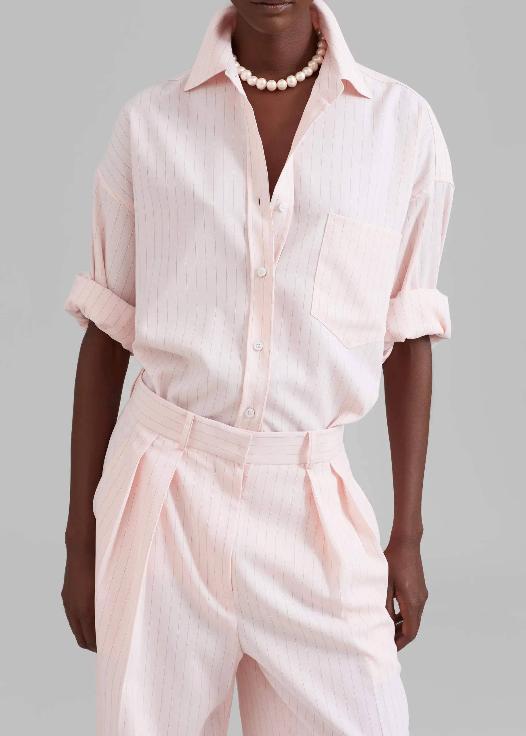 The Frankie Shop Georgia Fluid Shirt Pink Pinstripe Clearance