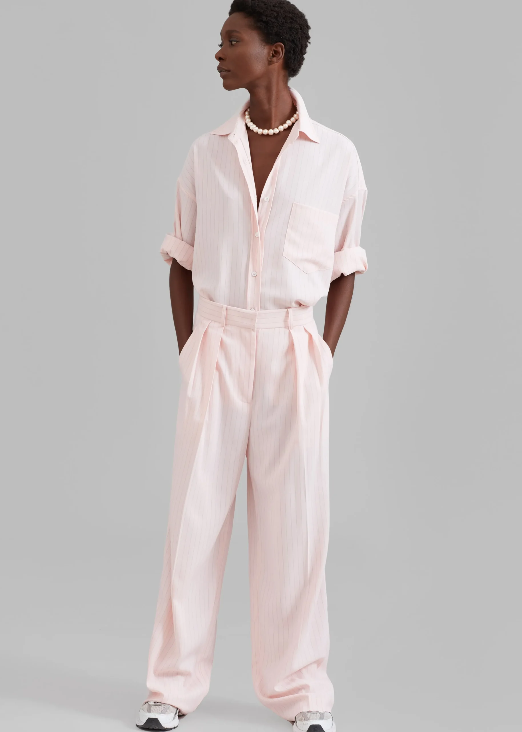 The Frankie Shop Georgia Fluid Shirt Pink Pinstripe Clearance