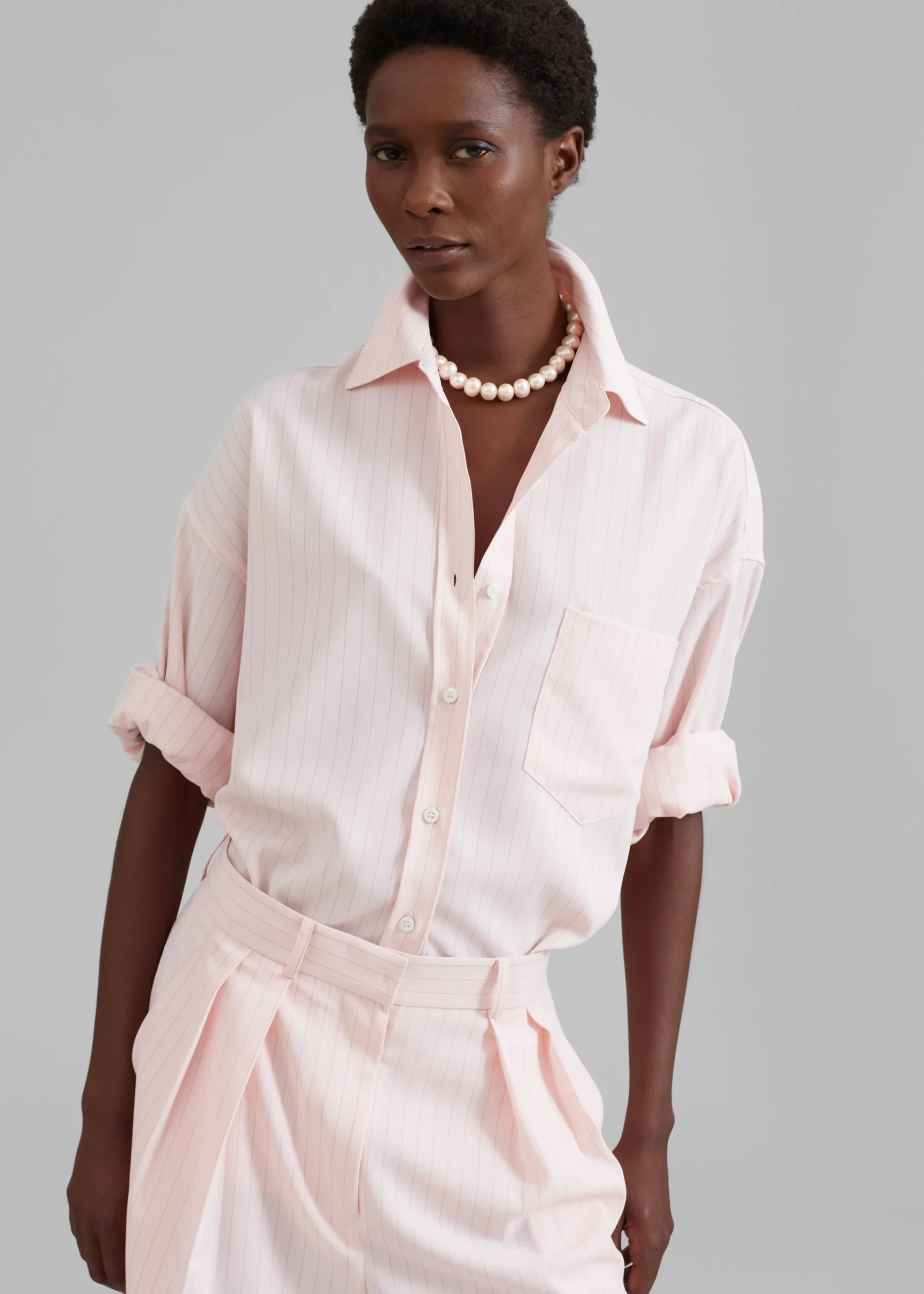 The Frankie Shop Georgia Fluid Shirt Pink Pinstripe Clearance