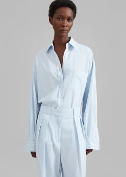 The Frankie Shop Georgia Fluid Shirt Blue Pinstripe Discount