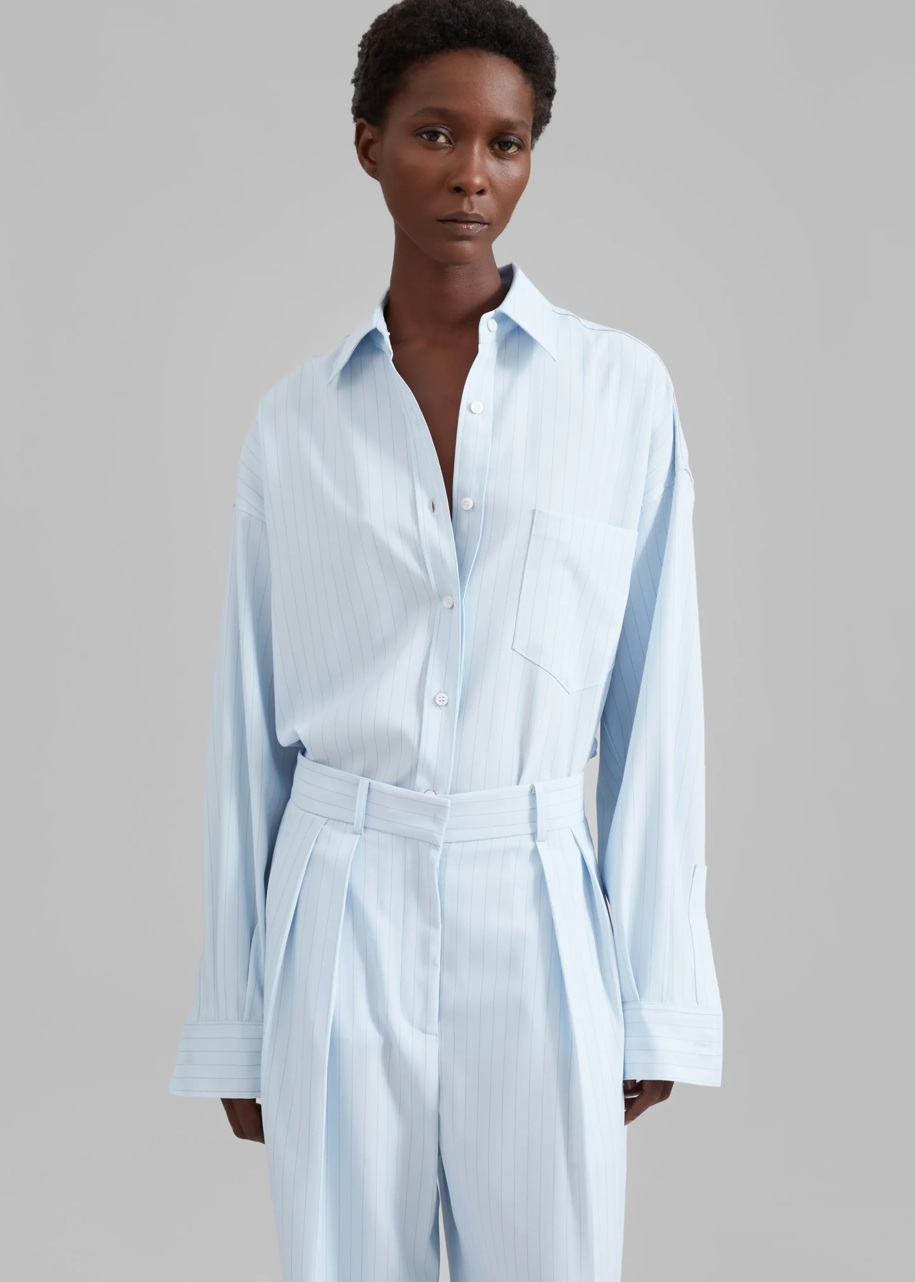 The Frankie Shop Georgia Fluid Shirt Blue Pinstripe Discount