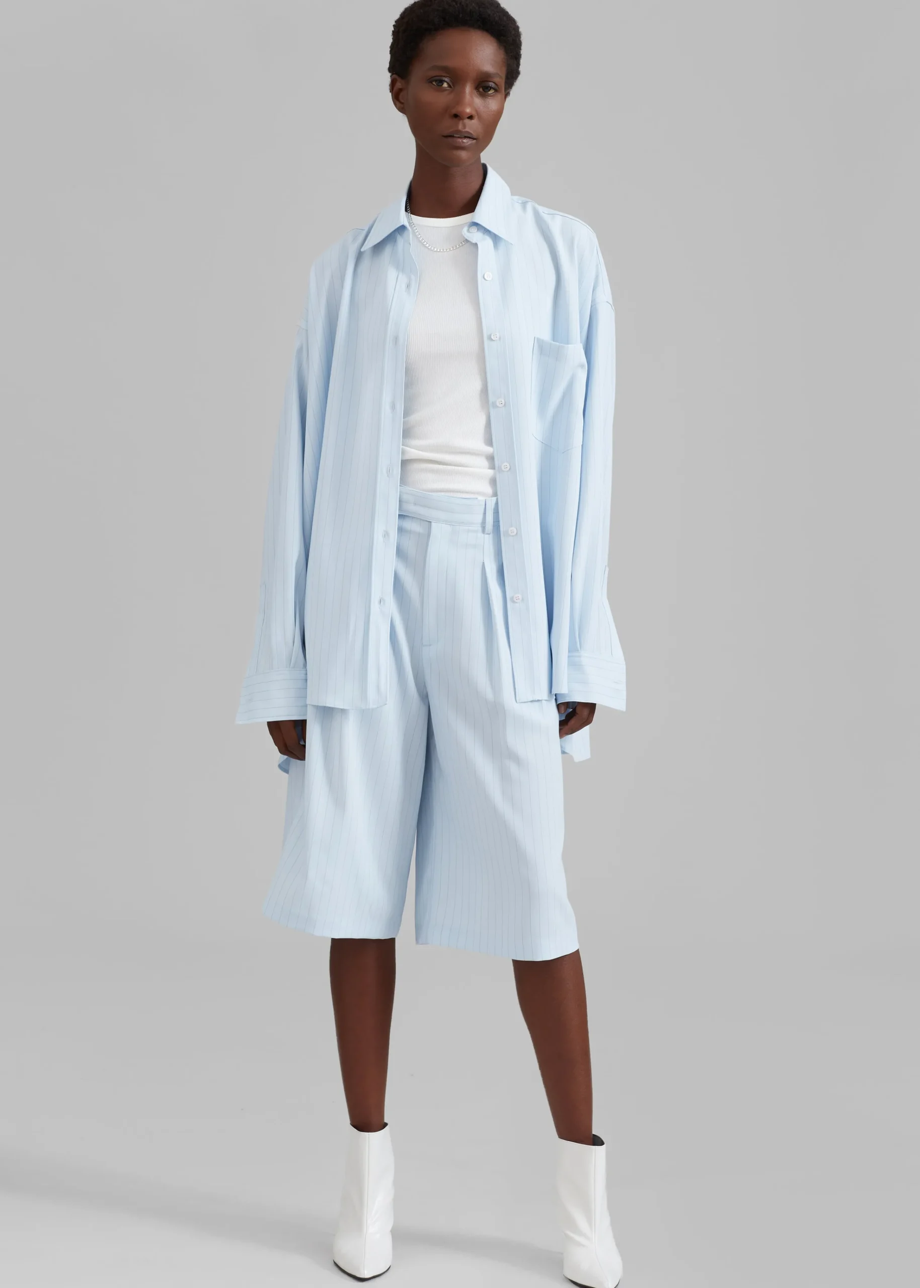 The Frankie Shop Georgia Fluid Shirt Blue Pinstripe Discount