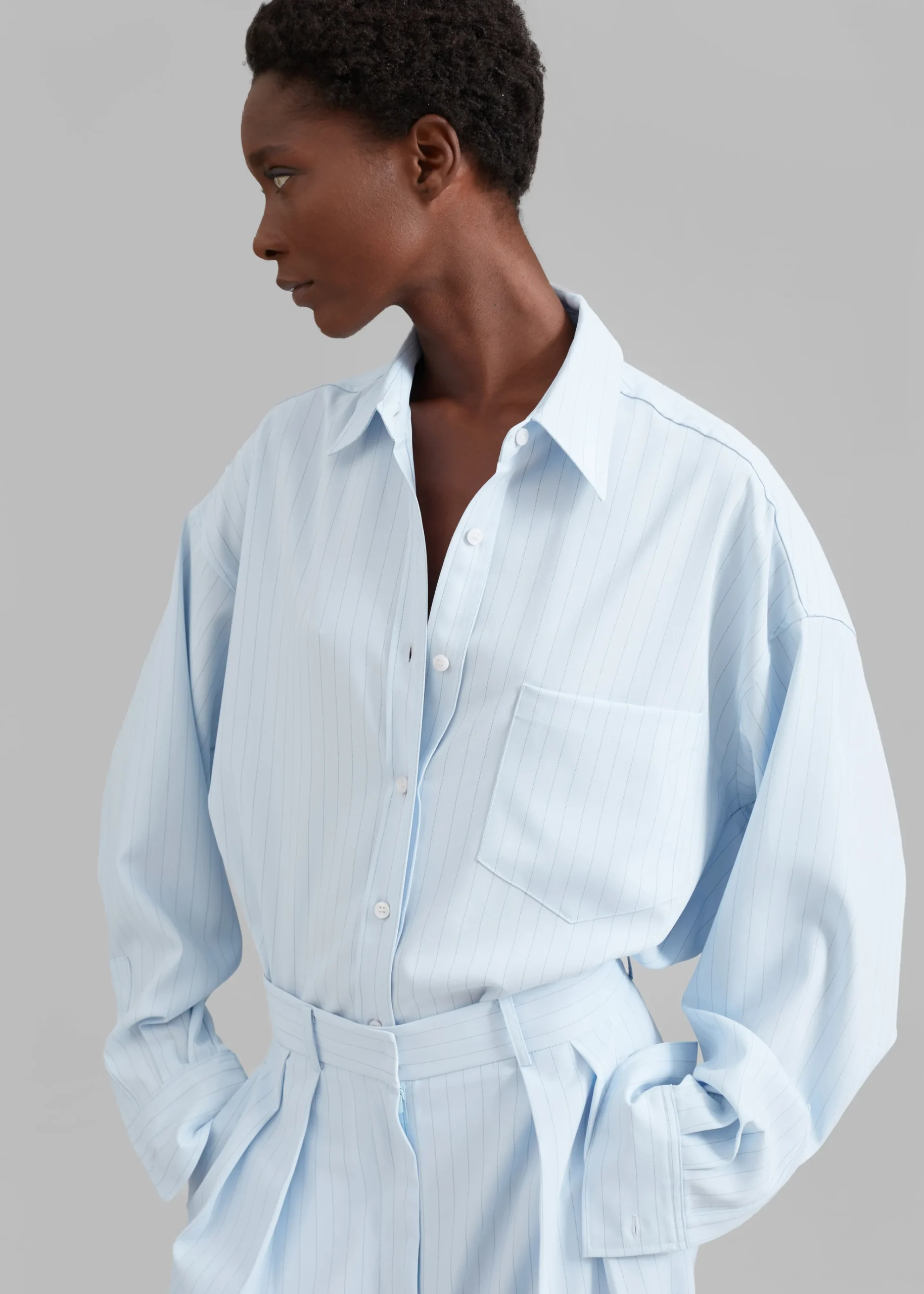 The Frankie Shop Georgia Fluid Shirt Blue Pinstripe Discount