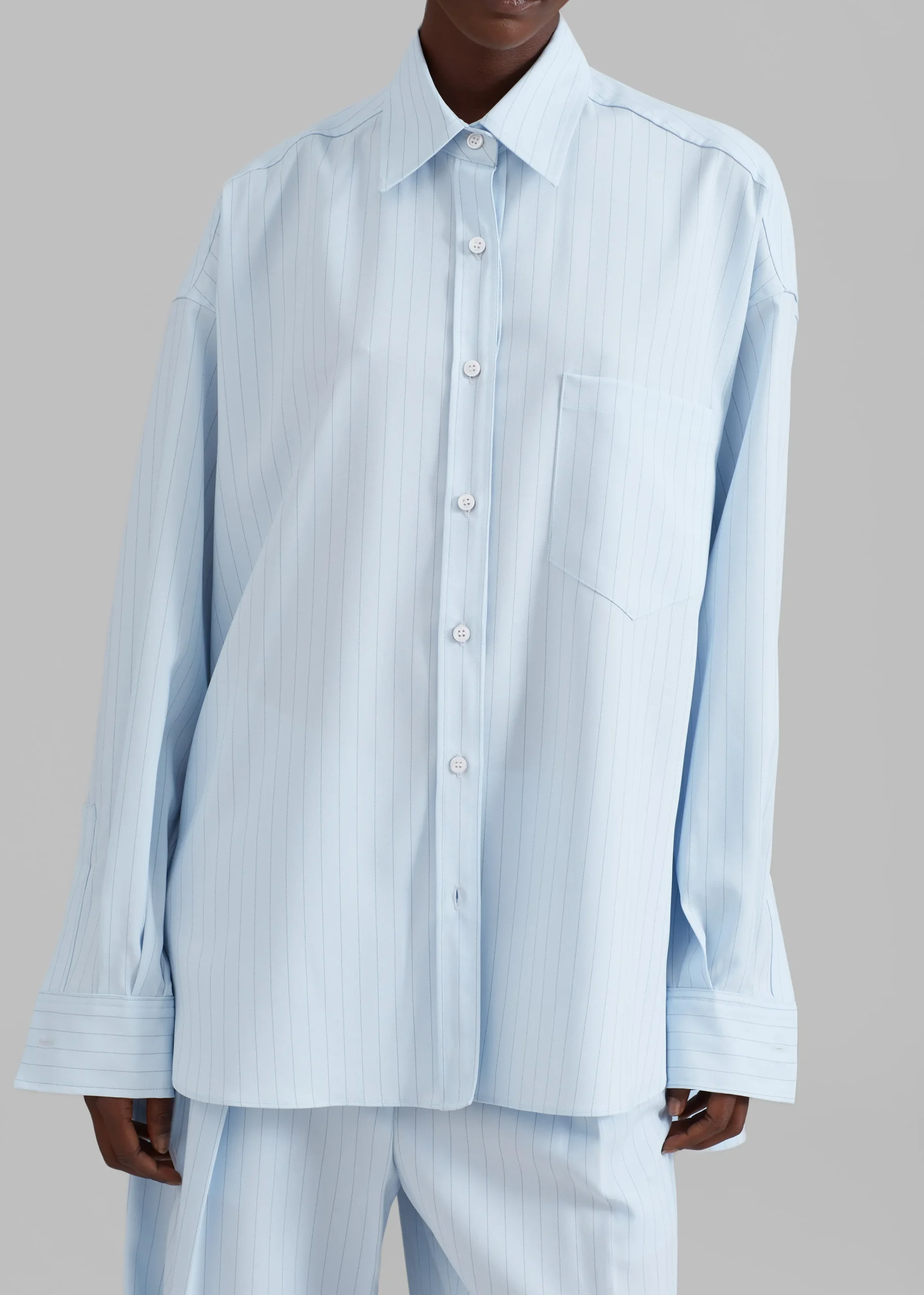 The Frankie Shop Georgia Fluid Shirt Blue Pinstripe Discount