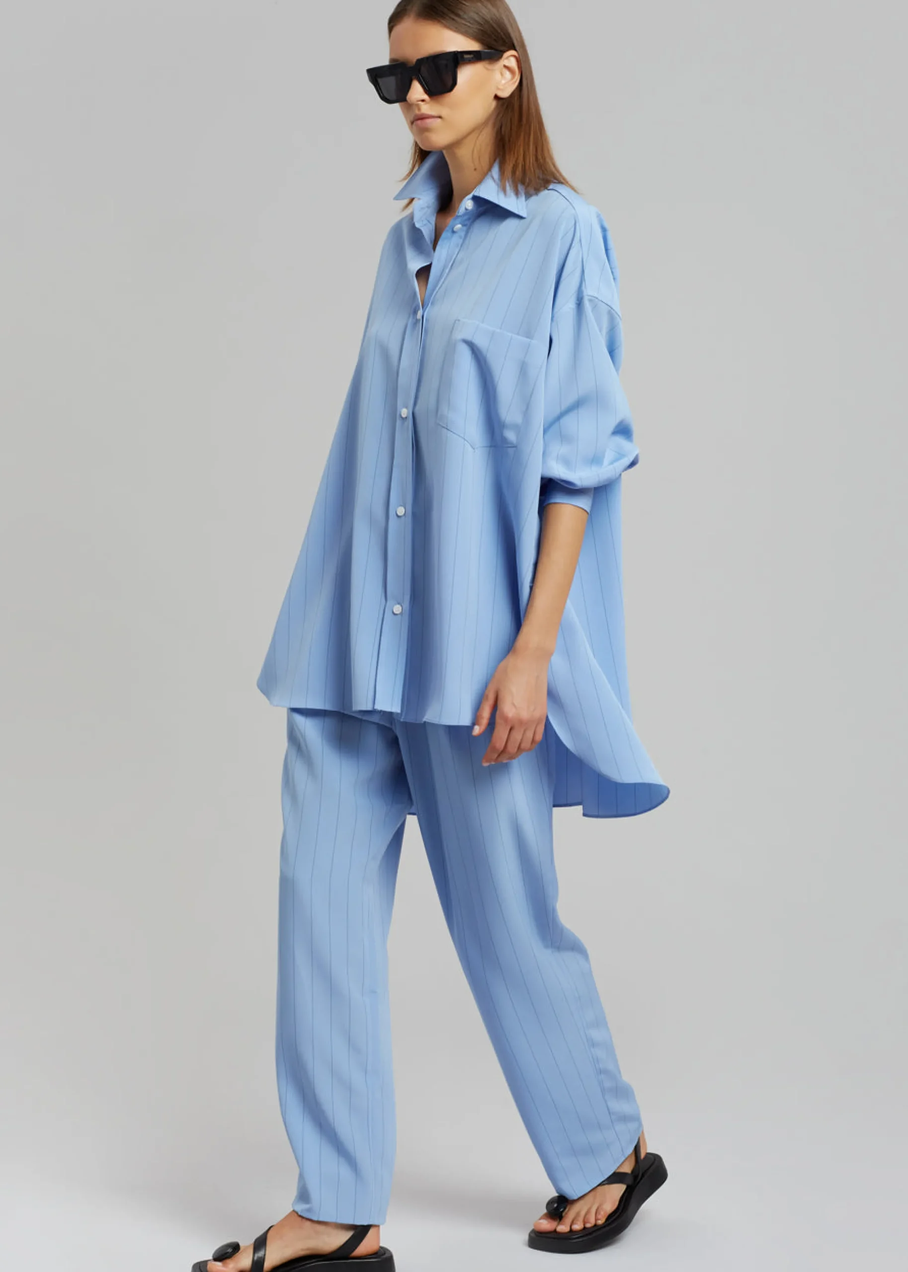 The Frankie Shop Georgia Fluid Stripe Shirt Powder Blue Outlet