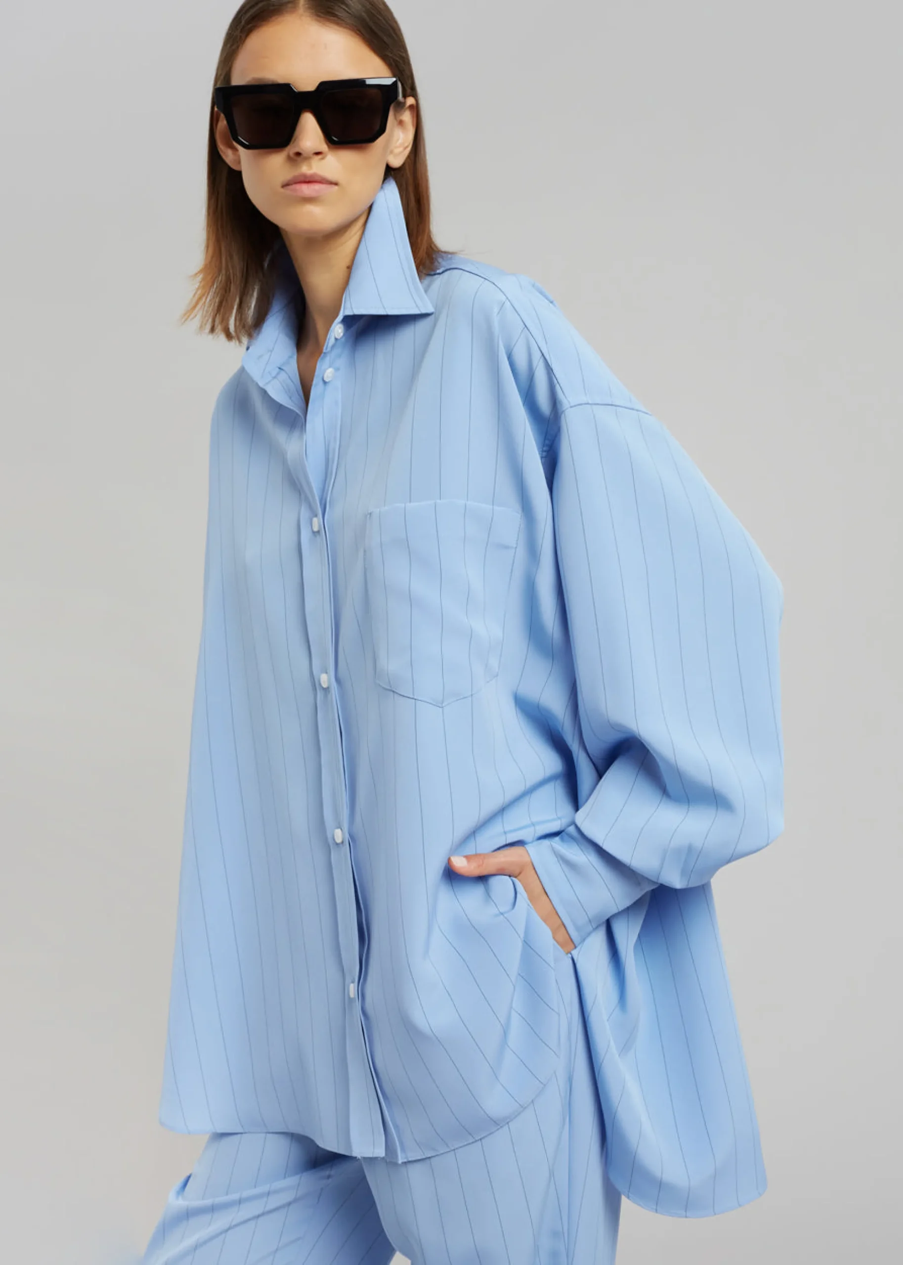 The Frankie Shop Georgia Fluid Stripe Shirt Powder Blue Outlet
