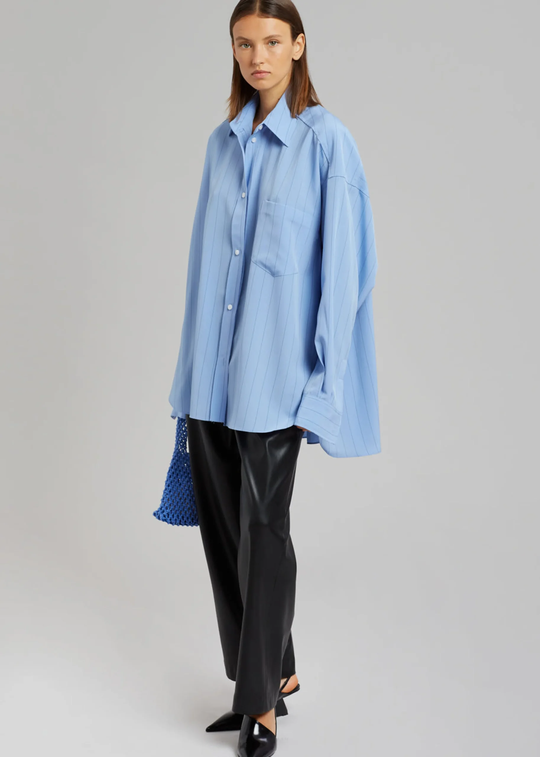The Frankie Shop Georgia Fluid Stripe Shirt Powder Blue Outlet
