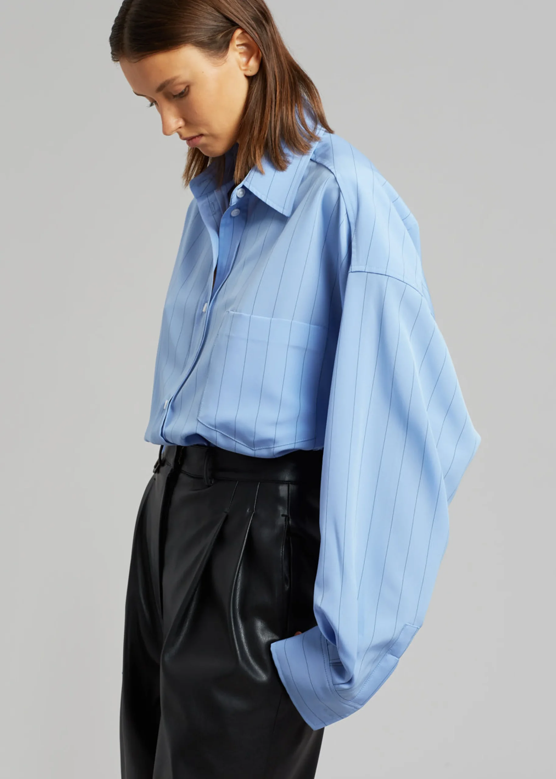 The Frankie Shop Georgia Fluid Stripe Shirt Powder Blue Outlet