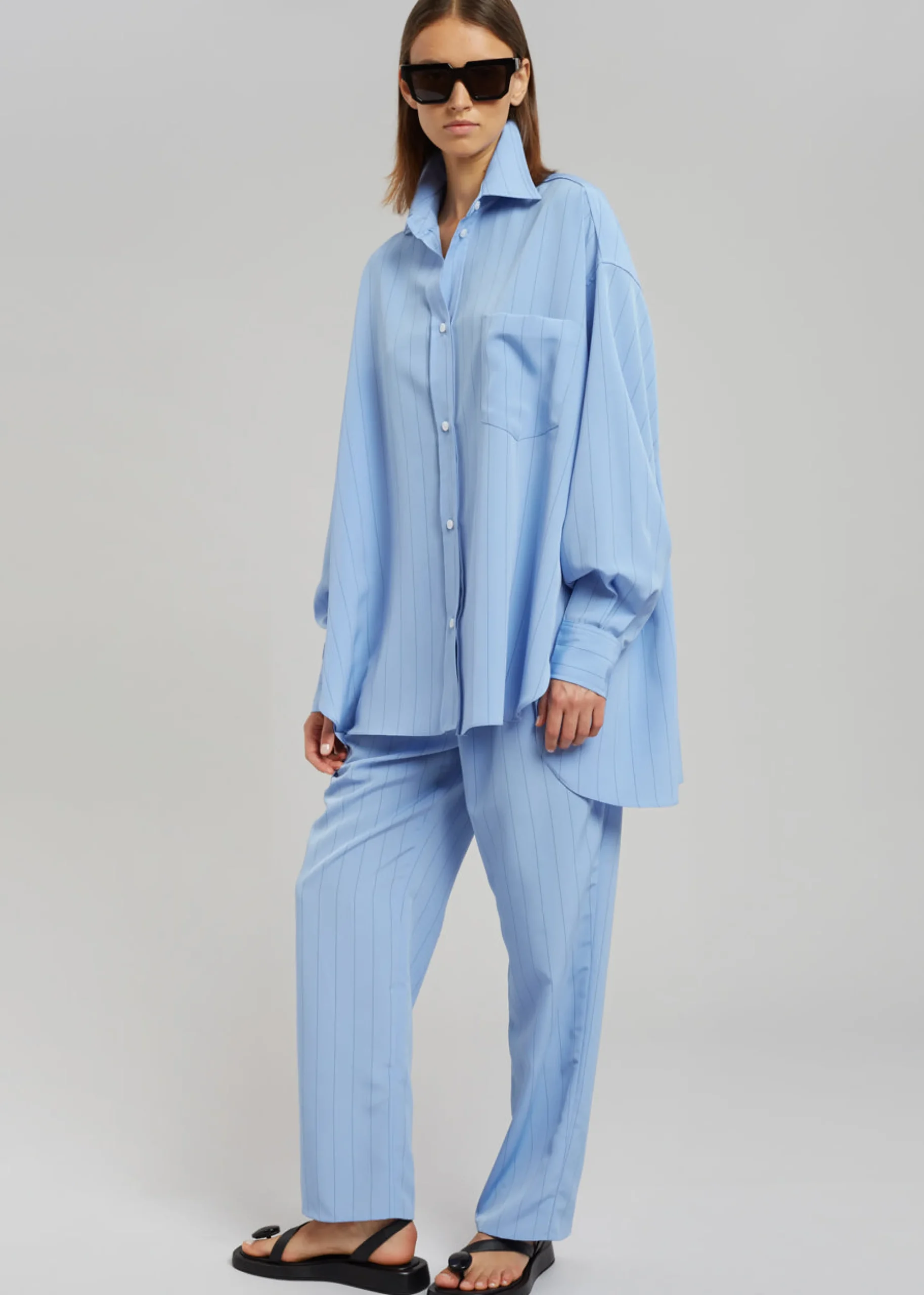 The Frankie Shop Georgia Fluid Stripe Shirt Powder Blue Outlet