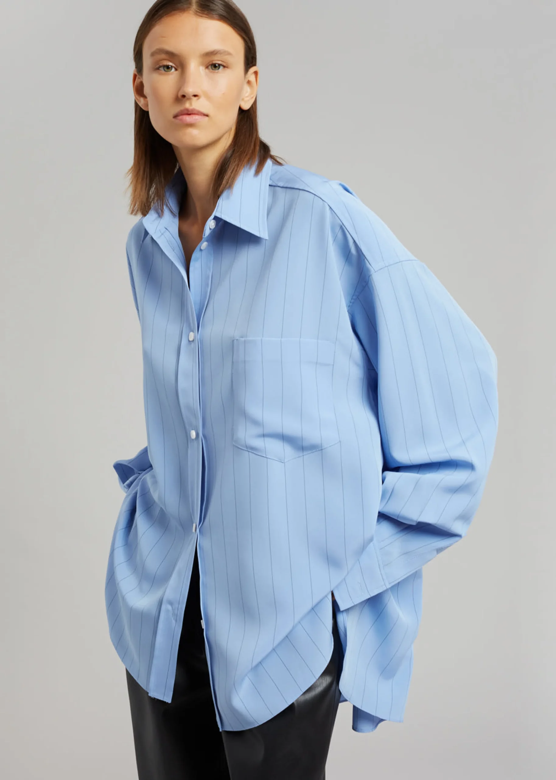 The Frankie Shop Georgia Fluid Stripe Shirt Powder Blue Outlet