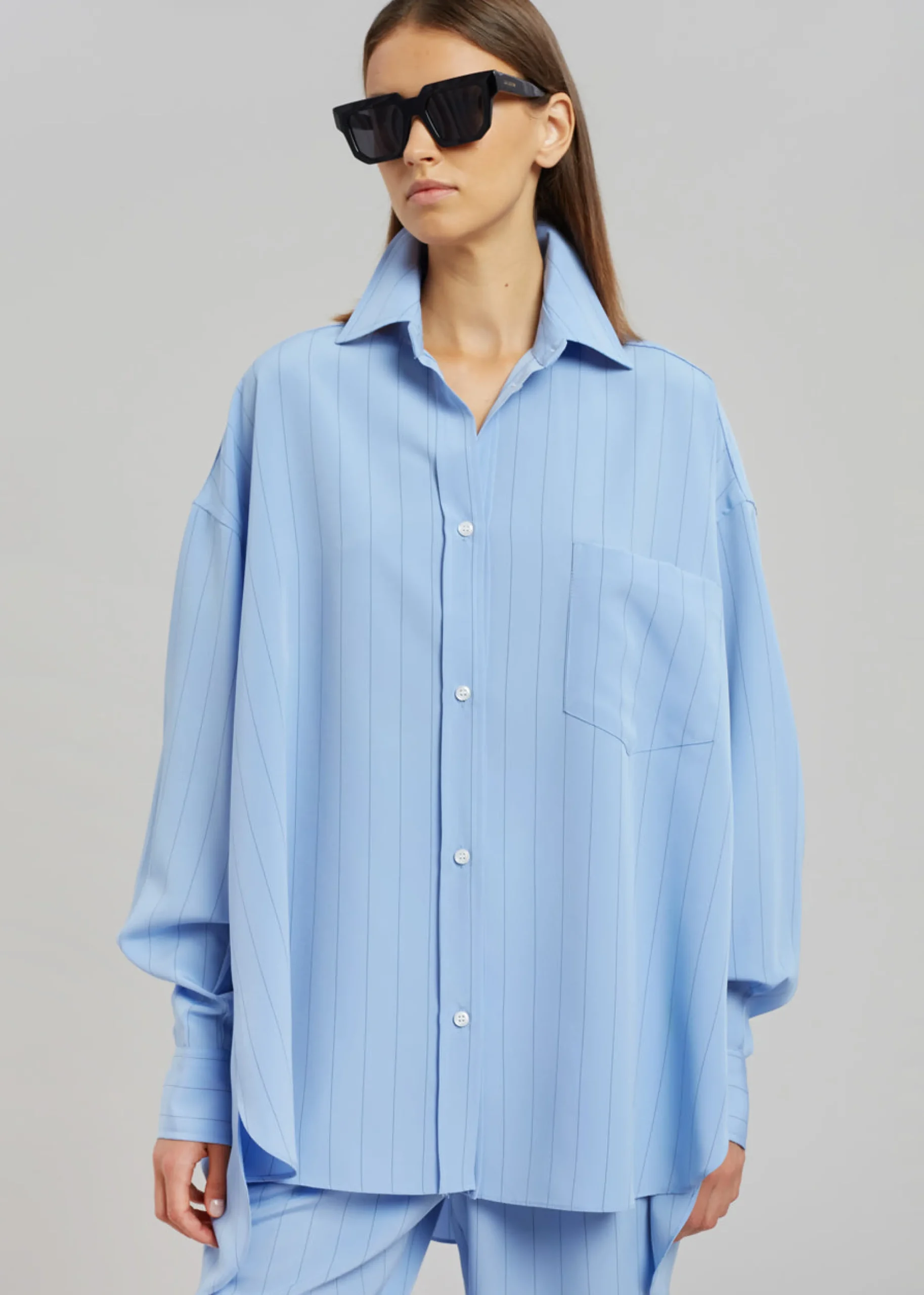 The Frankie Shop Georgia Fluid Stripe Shirt Powder Blue Outlet