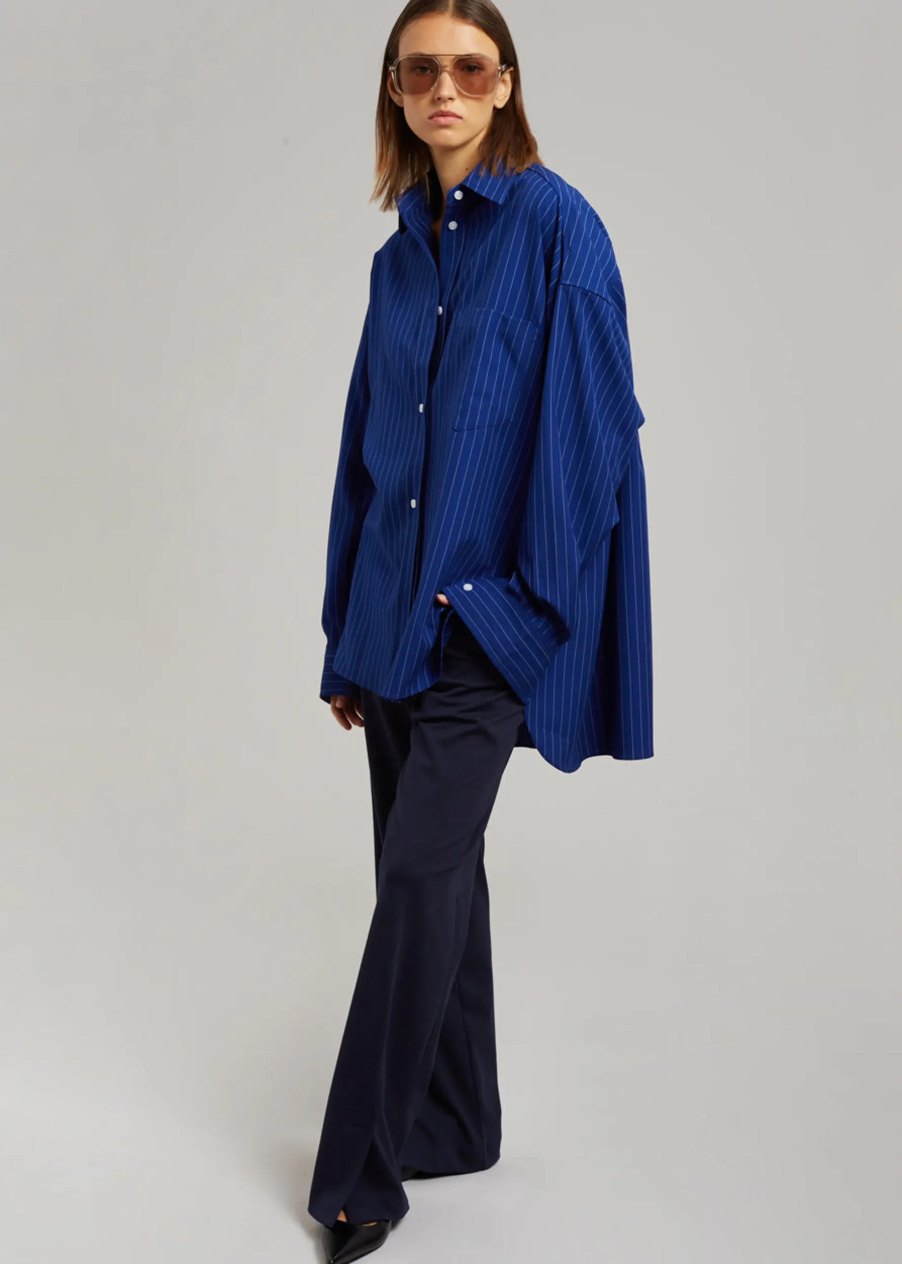 The Frankie Shop Georgia Fluid Stripe Shirt Deep Blue Clearance