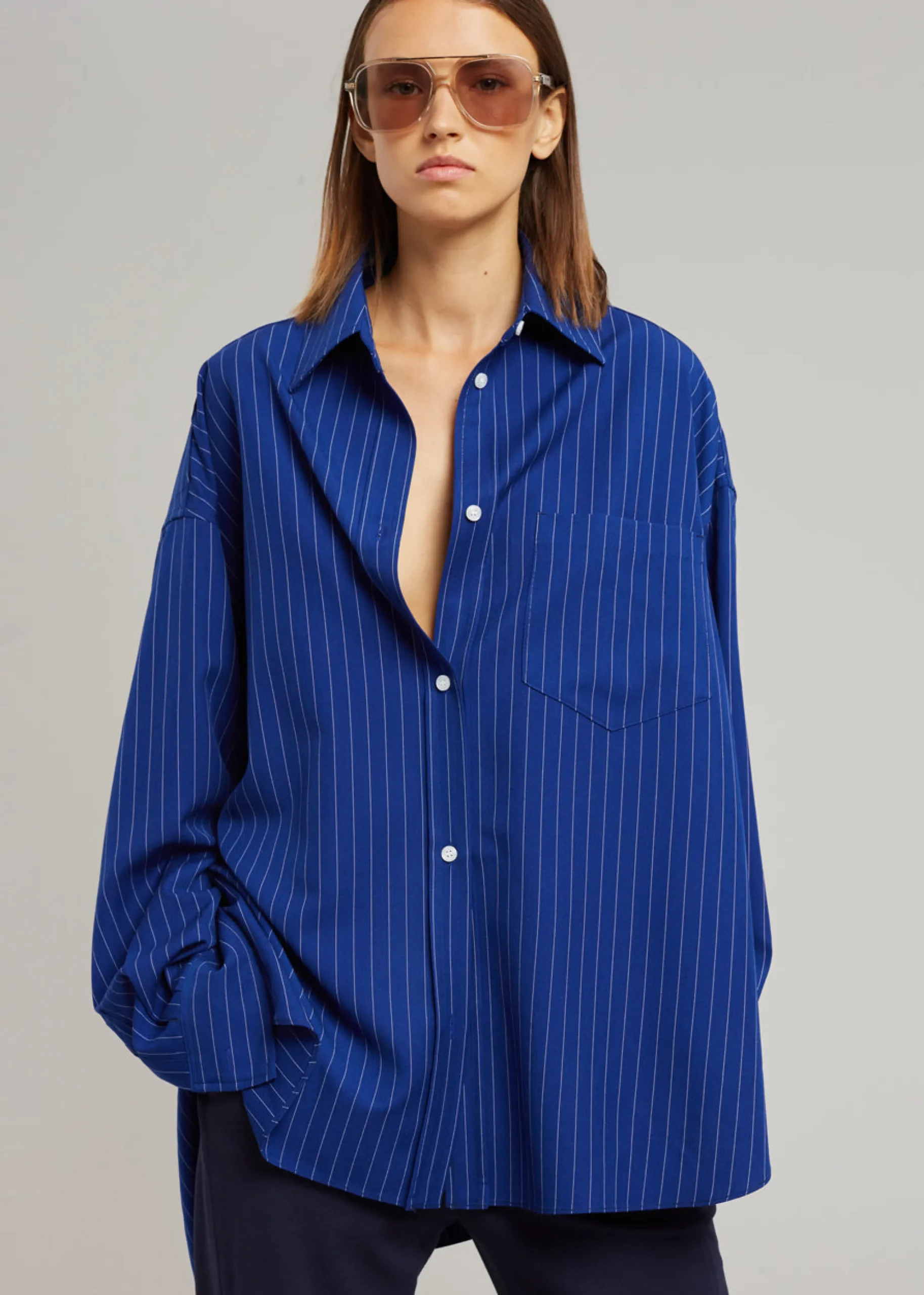 The Frankie Shop Georgia Fluid Stripe Shirt Deep Blue Clearance
