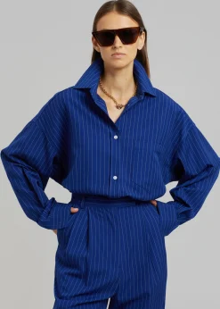 The Frankie Shop Georgia Fluid Stripe Shirt Deep Blue Clearance