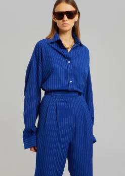 The Frankie Shop Georgia Fluid Stripe Shirt Deep Blue Clearance