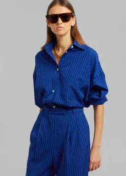 The Frankie Shop Georgia Fluid Stripe Shirt Deep Blue Clearance