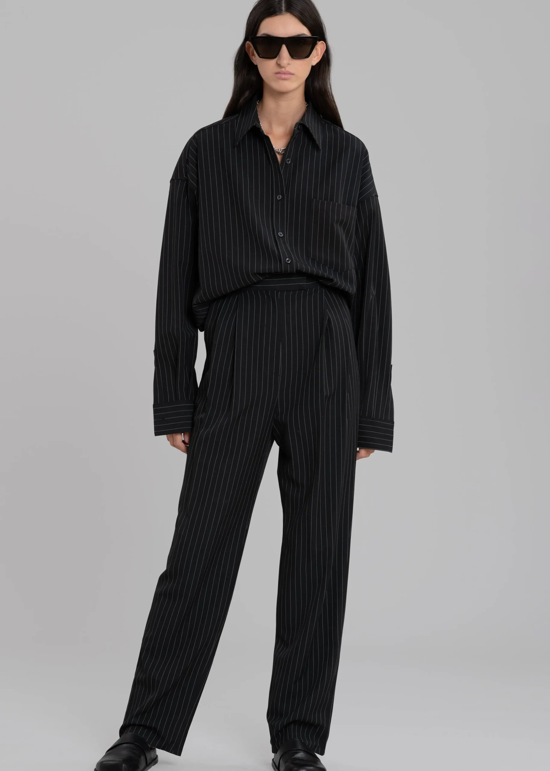 The Frankie Shop Georgia Pinstripe Shirt Black/White Discount