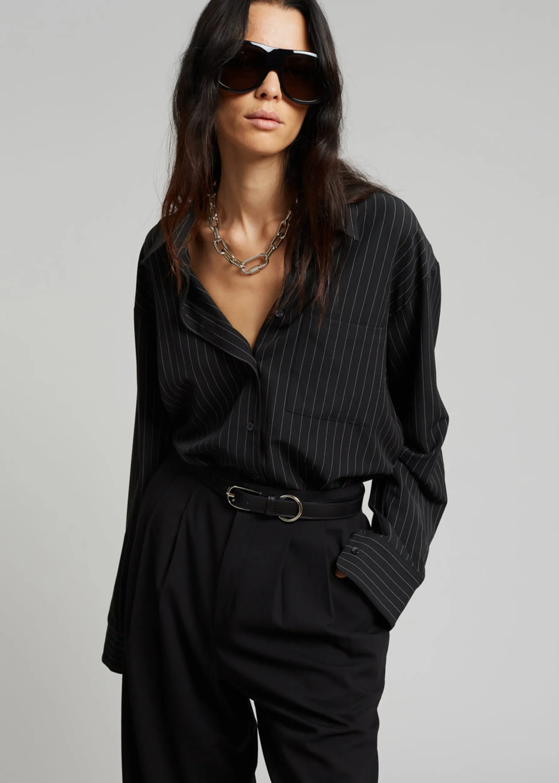 The Frankie Shop Georgia Pinstripe Shirt Black/White Discount