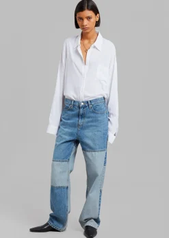The Frankie Shop Gesina Patchwork Denim Pants Blue Mix New