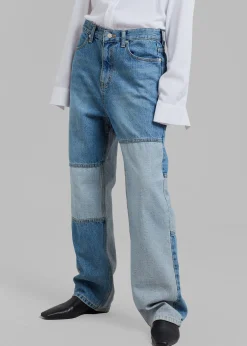 The Frankie Shop Gesina Patchwork Denim Pants Blue Mix New