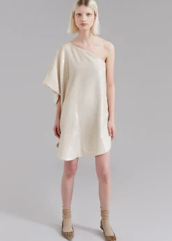 The Frankie Shop Gloria Sequins One Shoulder Dress Cream New