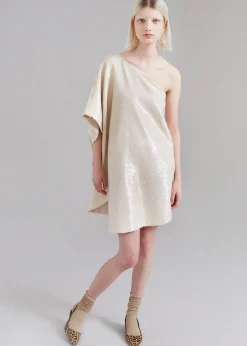 The Frankie Shop Gloria Sequins One Shoulder Dress Cream New