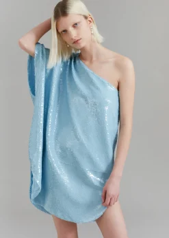 The Frankie Shop Gloria Sequins One Shoulder Dress Sky Clearance