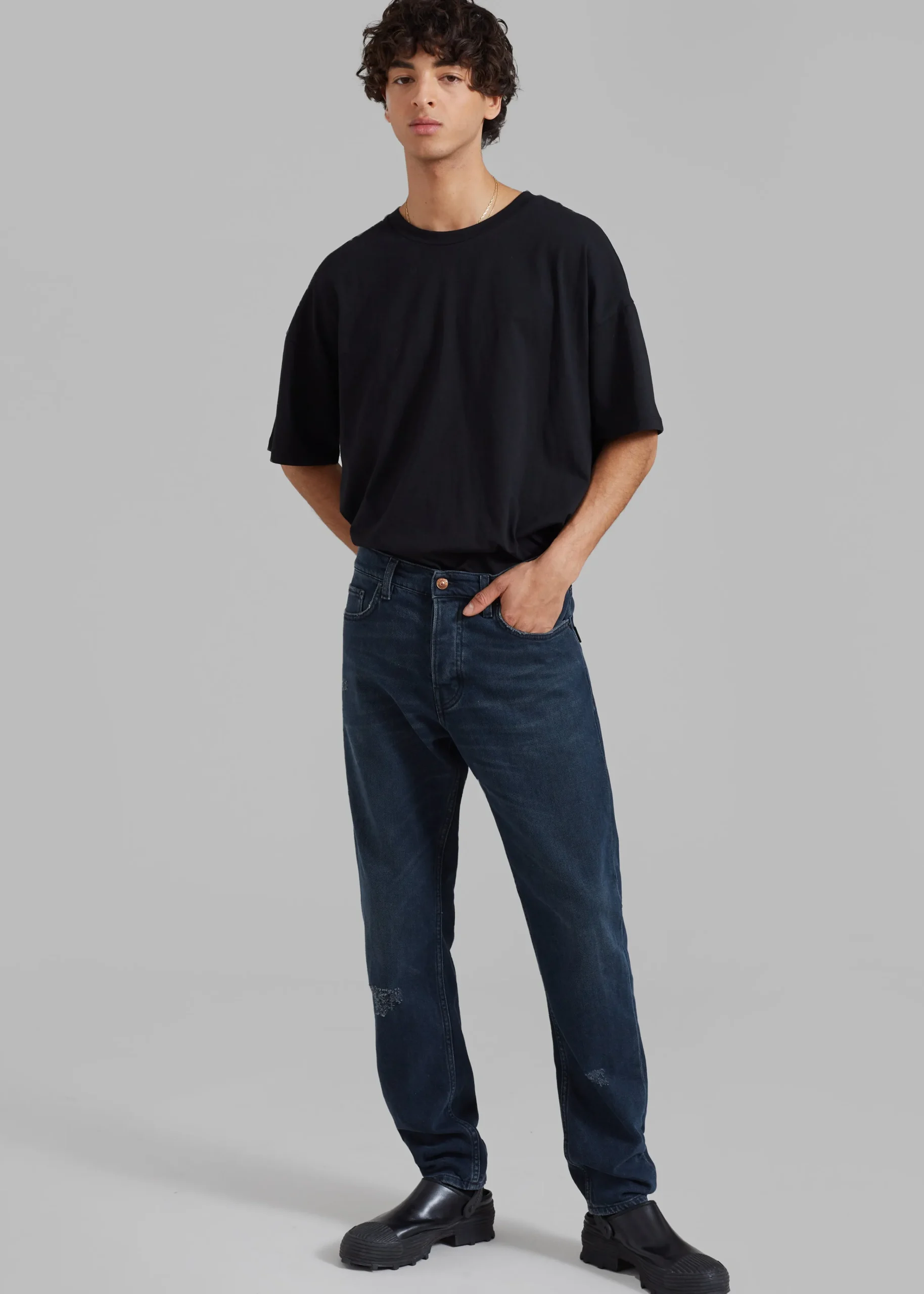 The Frankie Shop Haikure Tokyo Slim Pants Mended Blue Black New