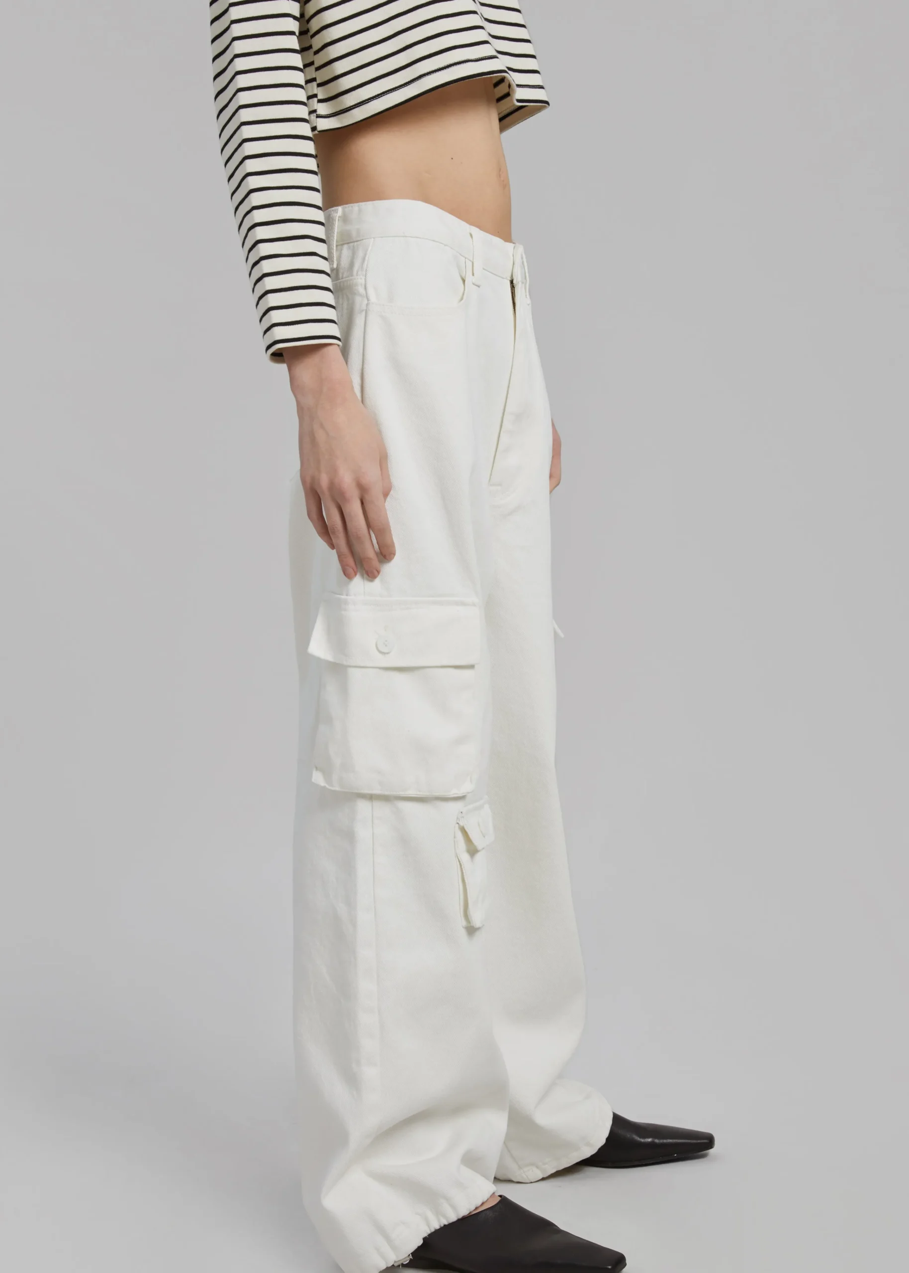 The Frankie Shop Hailey Denim Oversized Cargo Pants White Online