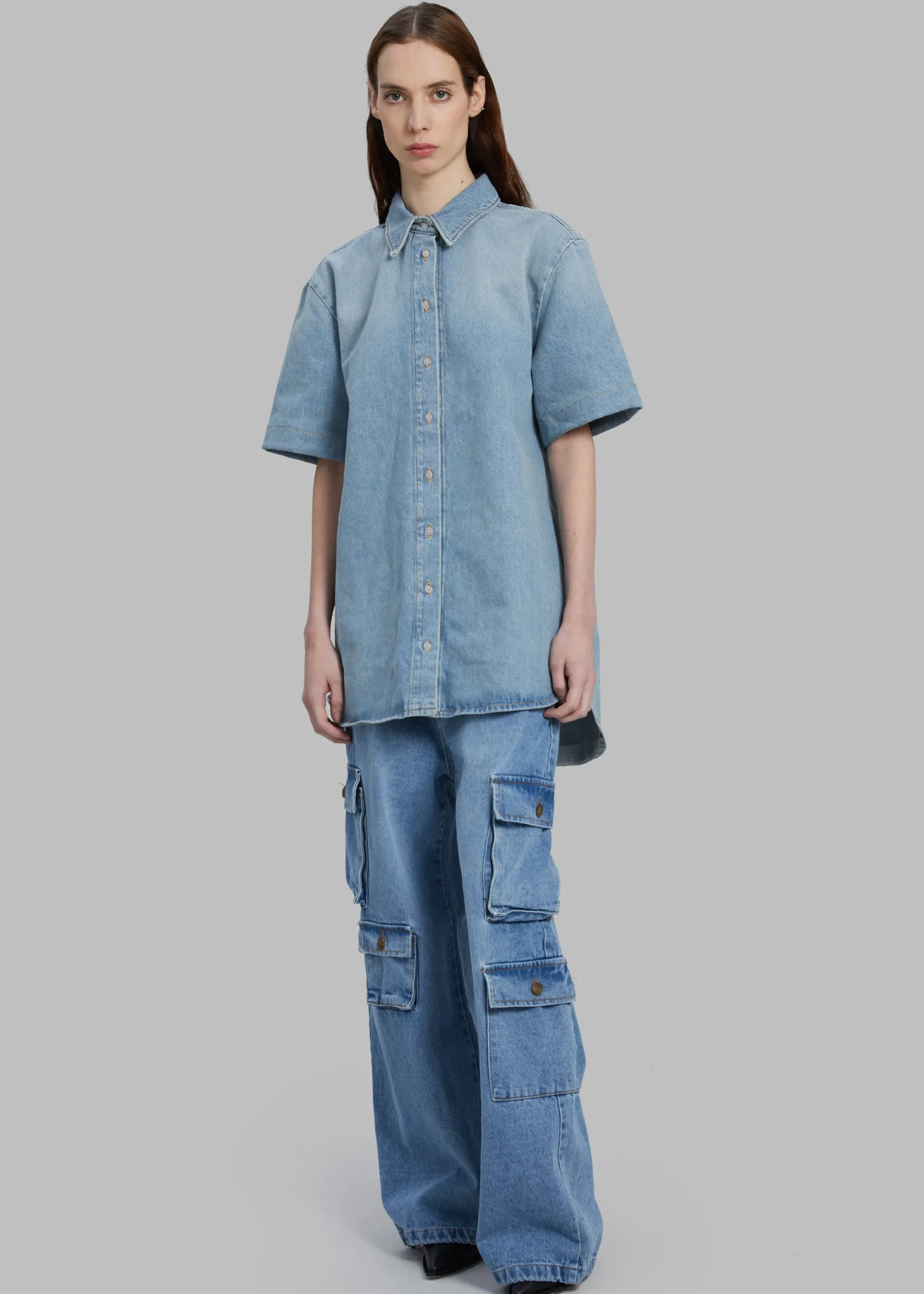 The Frankie Shop Hailey Denim Oversized Cargo Pants Worn Wash Best