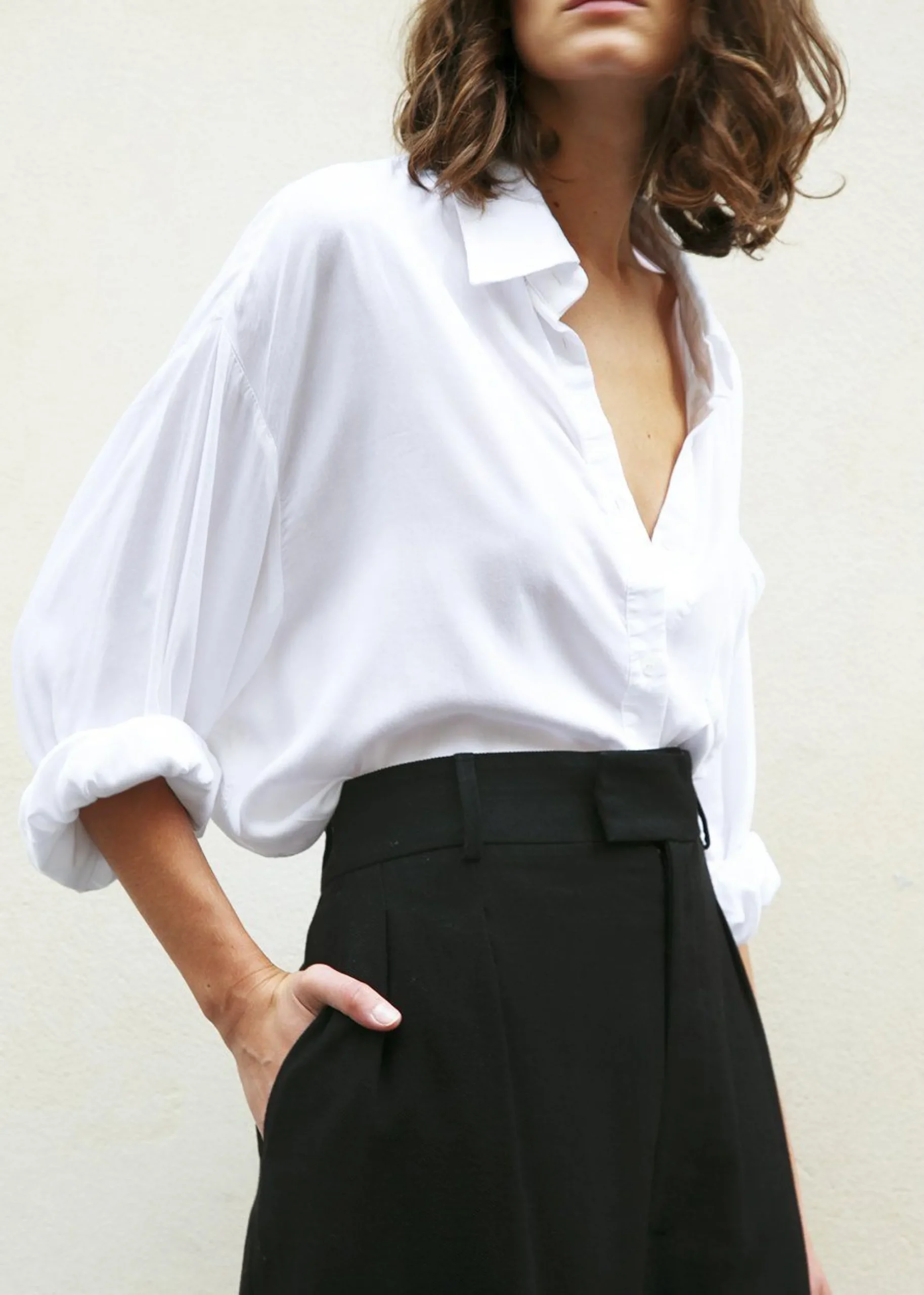 The Frankie Shop Hanna Silky Oversized Blouse White Sale