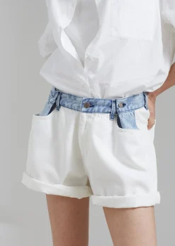 The Frankie Shop Hayla Contrast Denim Shorts Off White Discount
