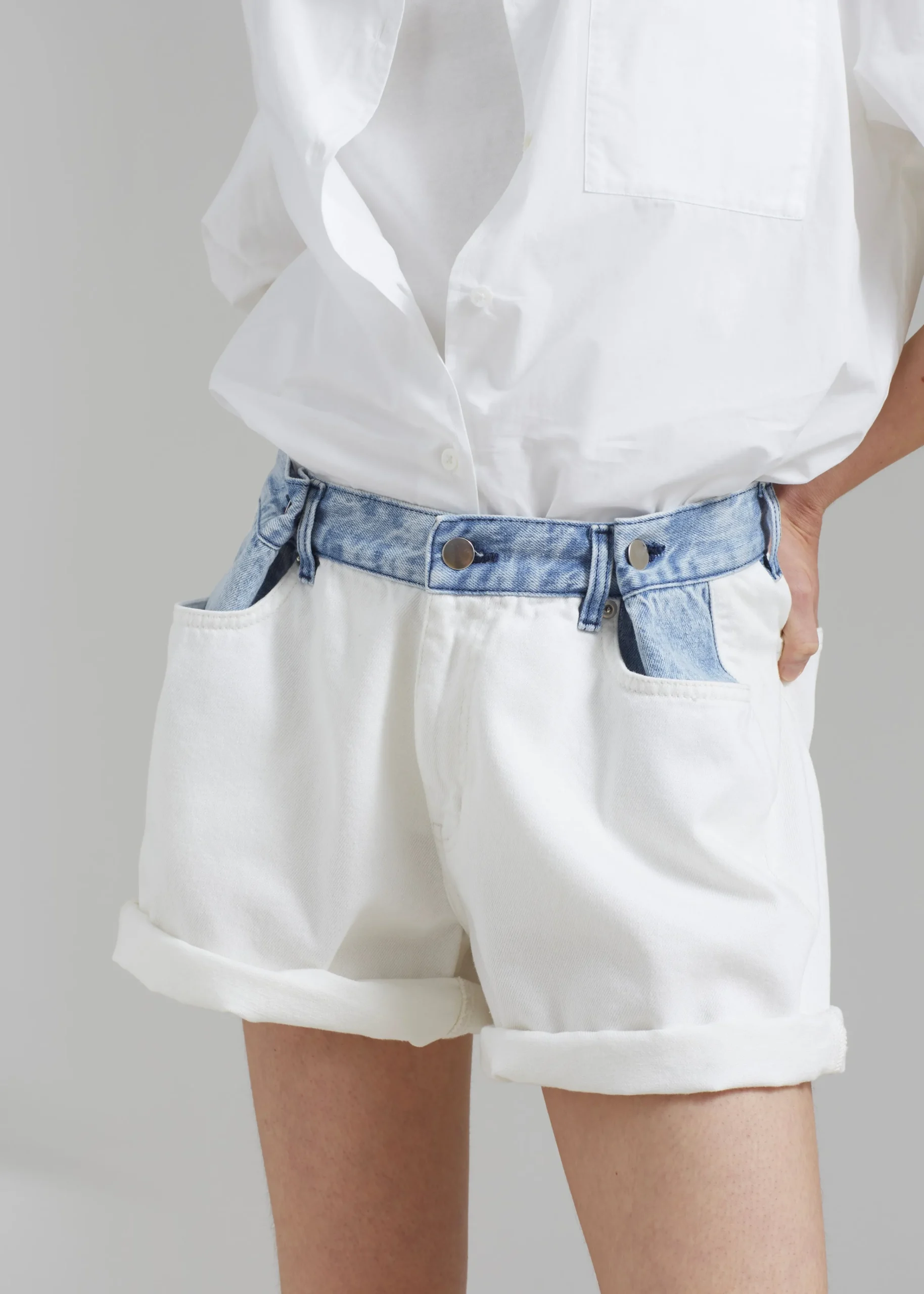 The Frankie Shop Hayla Contrast Denim Shorts Off White Discount