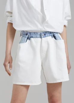 The Frankie Shop Hayla Contrast Denim Shorts Off White Discount
