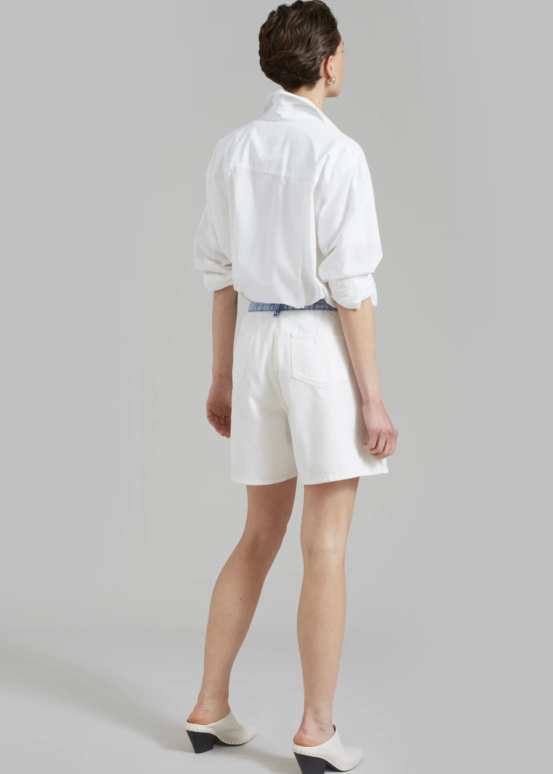 The Frankie Shop Hayla Contrast Denim Shorts Off White Discount